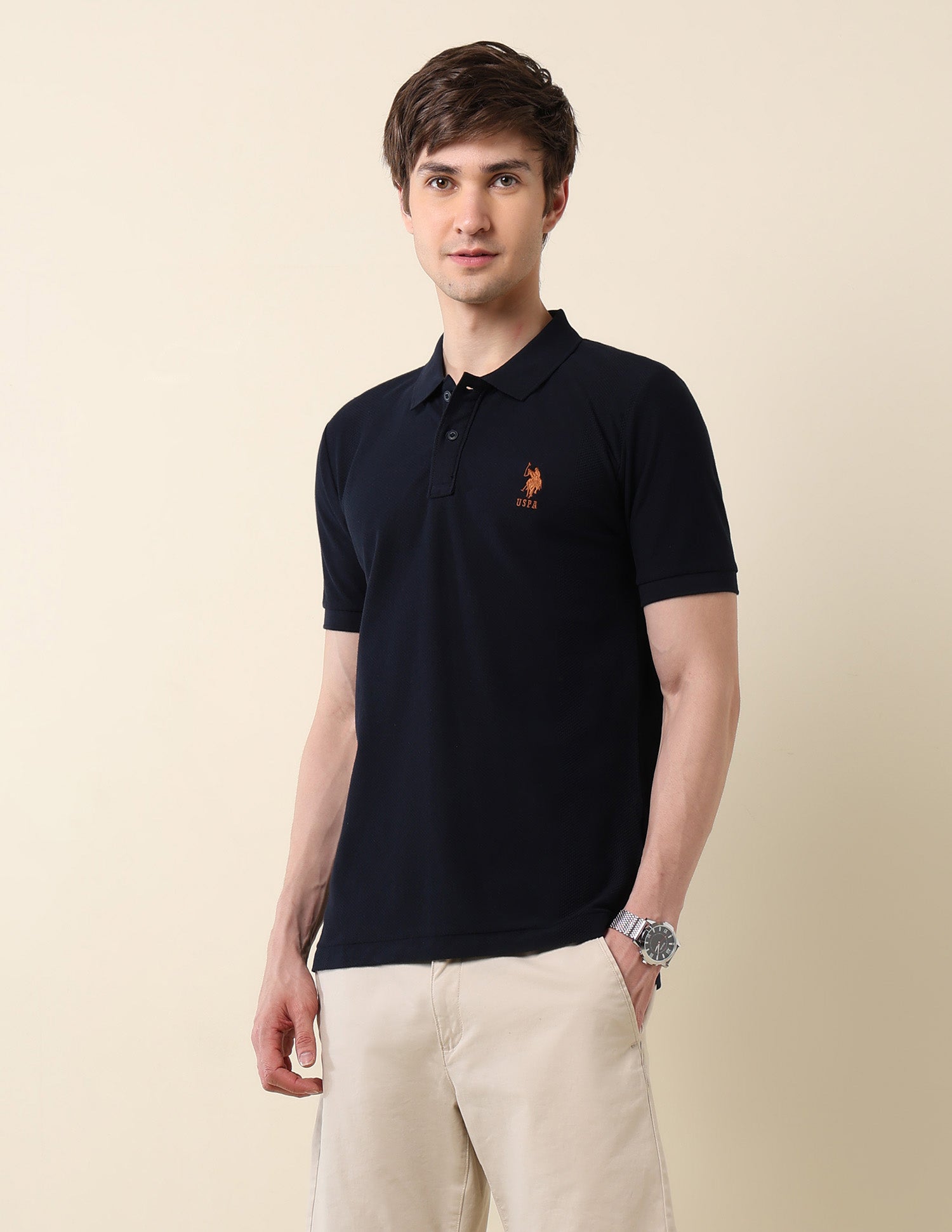 Textured Classic Polo Shirt Navy - U.S. Polo Assn. India | Large