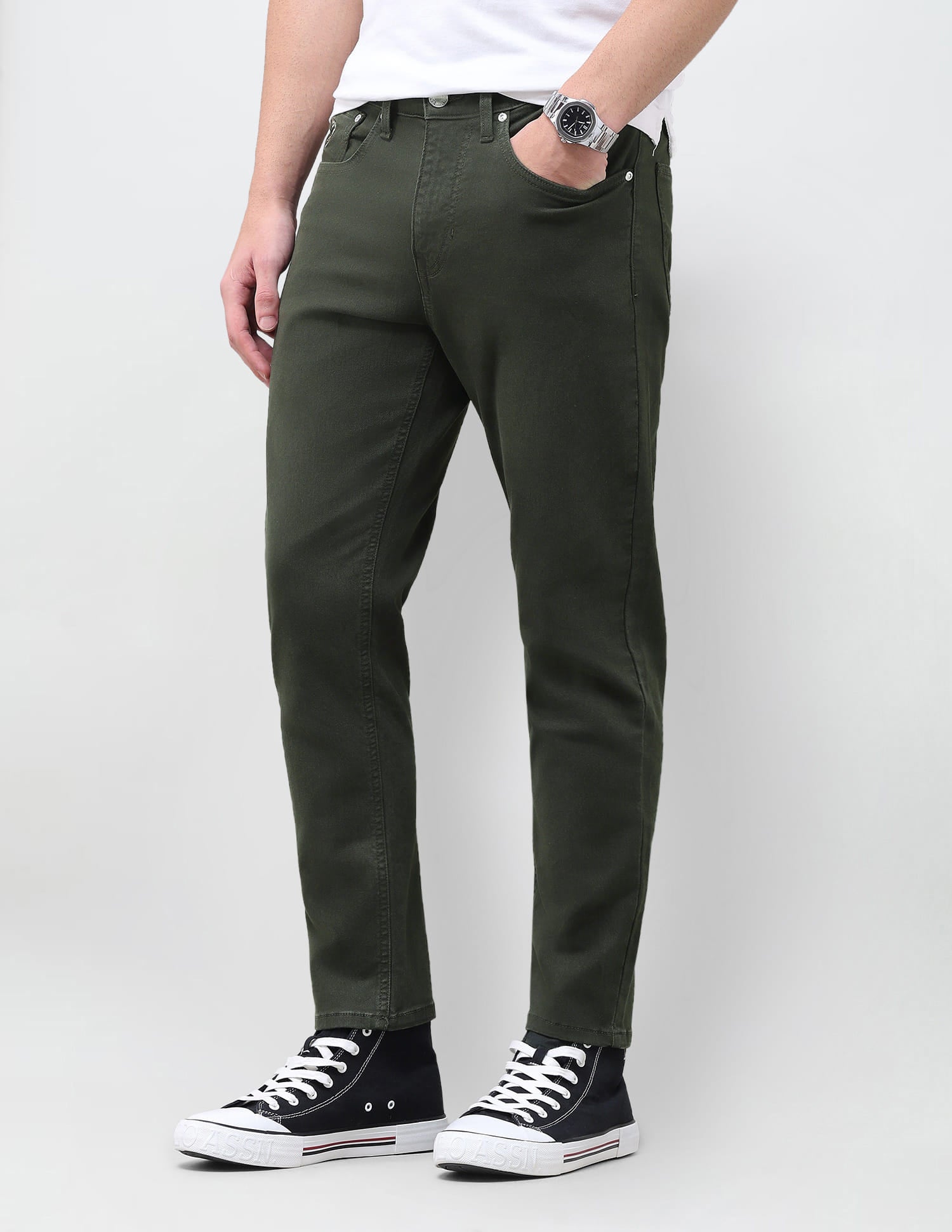 Solid Slim Tapered Fit Jeans Green - U.S. Polo Assn. India | Large