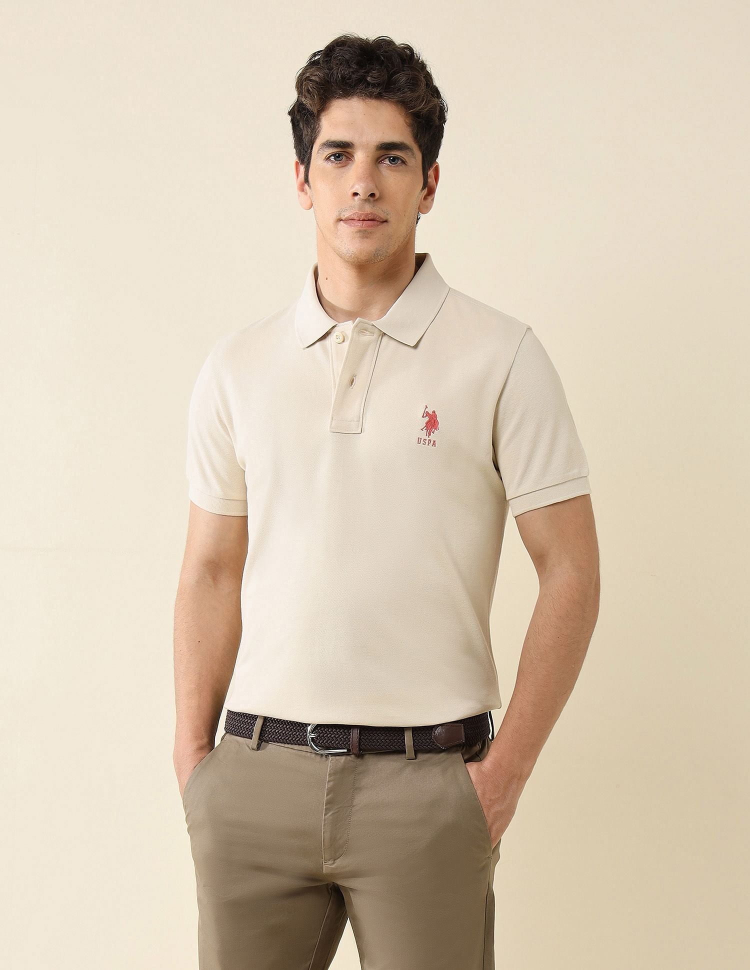 Pure Cotton Slim Fit Polo Shirt Off White - U.S. Polo Assn. India | Large