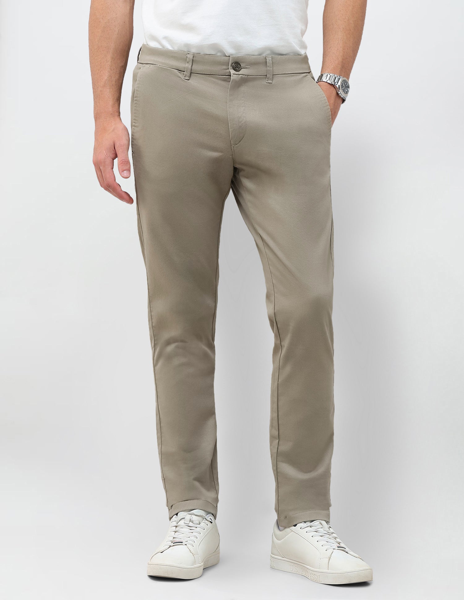 Twill Denver Slim Fit Trousers Light Olive - U.S. Polo Assn. India | Large