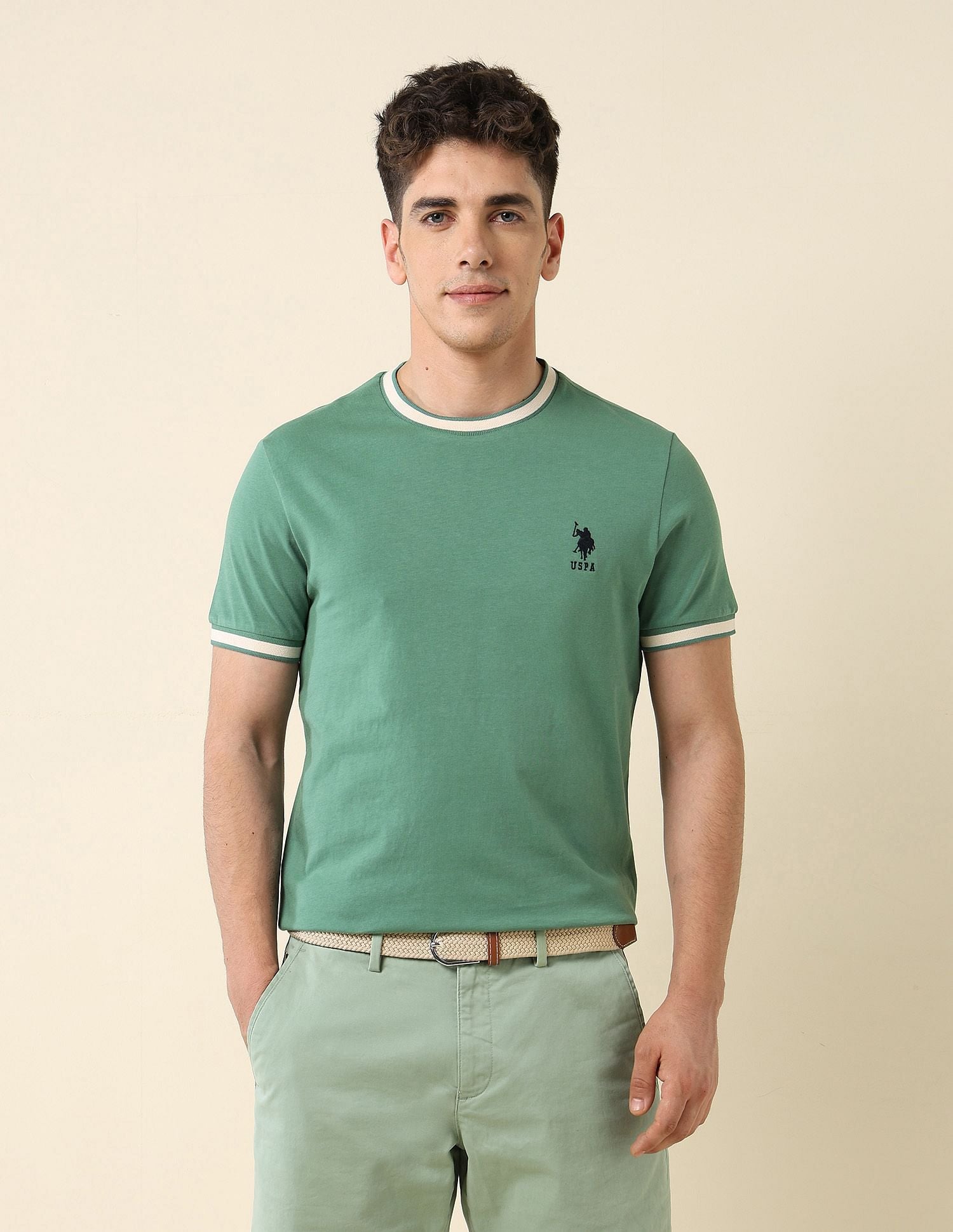 Solid Slim Fit T-Shirt Green - U.S. Polo Assn. India | Large