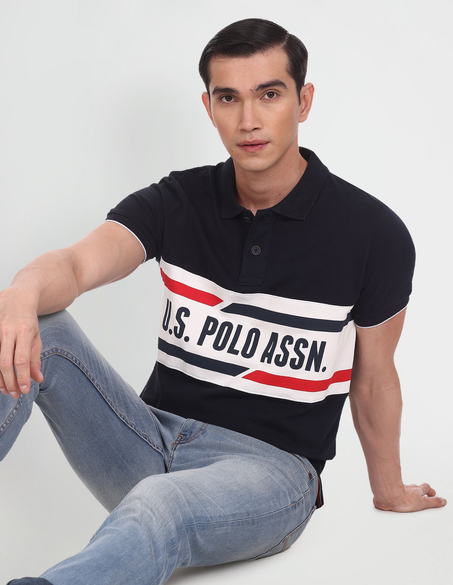 Typographic Print Cotton Polo Shirt Black - U.S. Polo Assn. India | Large