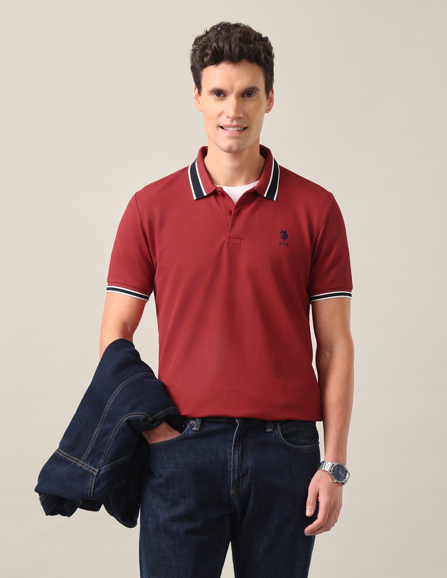 Solid Slim Fit Polo Shirt Red - U.S. Polo Assn. India | Large