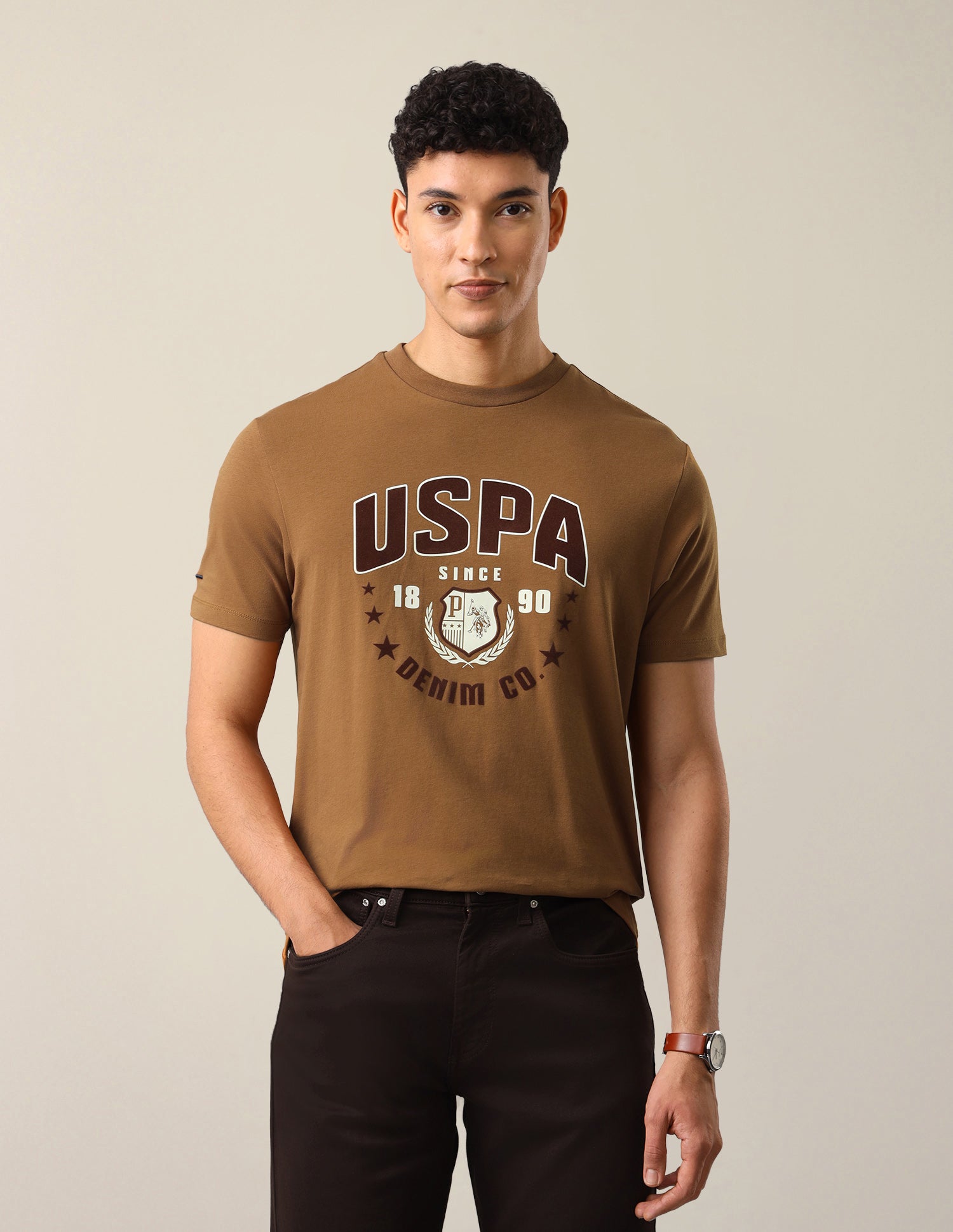 Graphic Brand Printed Slim Fit T-Shirt Bronze - U.S. Polo Assn. India | Large