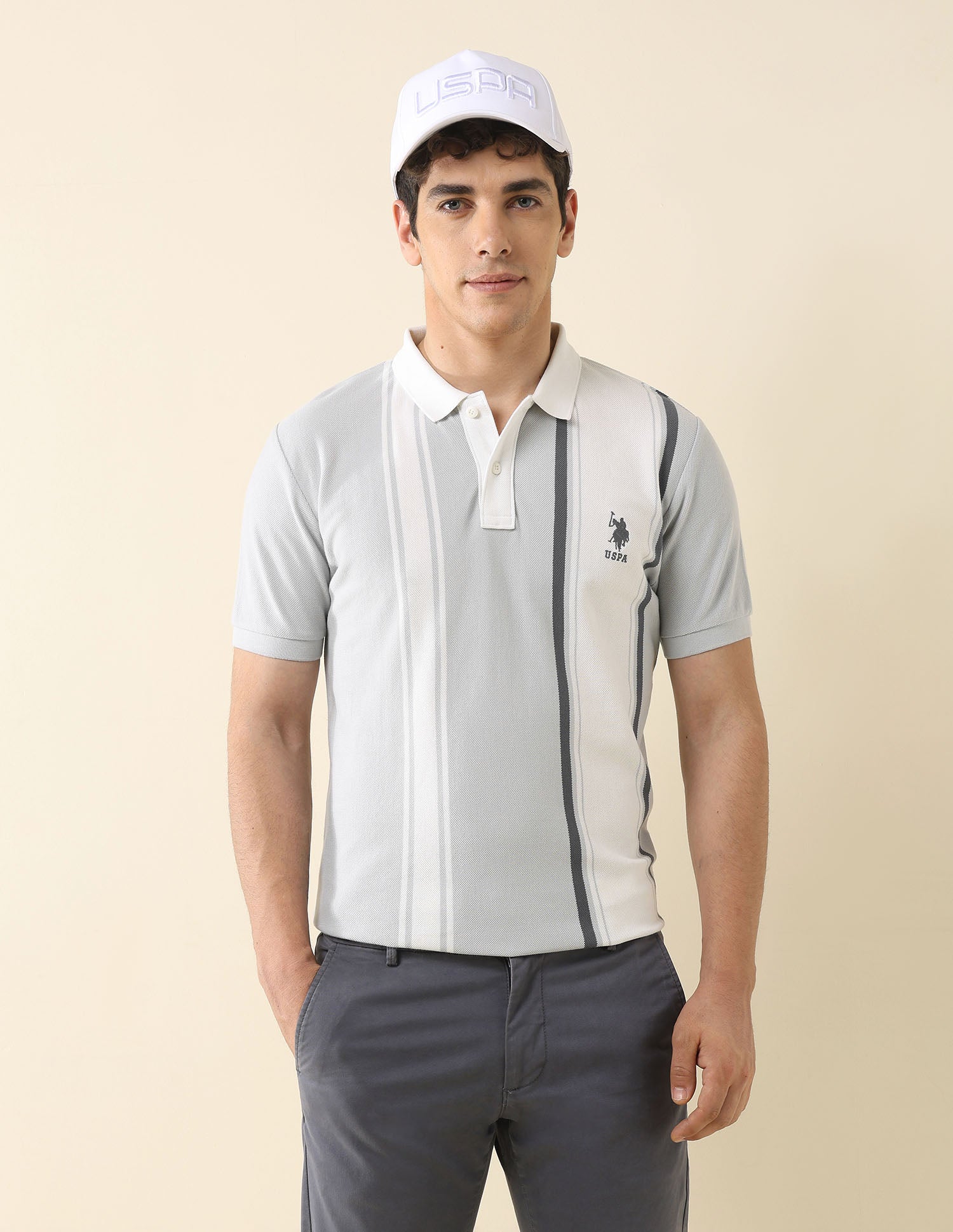 Vertical Striped Working Holiday Polo Shirt Grey - U.S. Polo Assn. India | Large