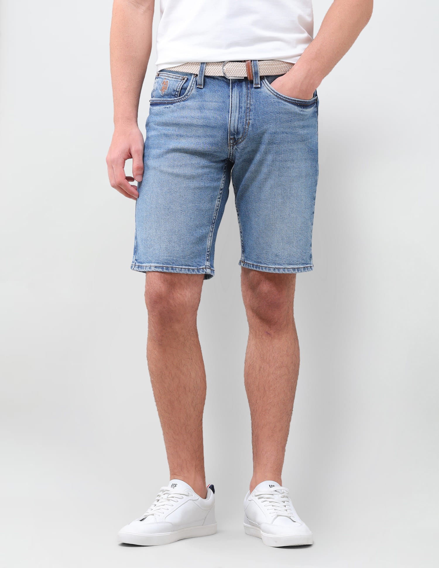 Solid Slim Fit Denim Shorts Blue - U.S. Polo Assn. India | Large