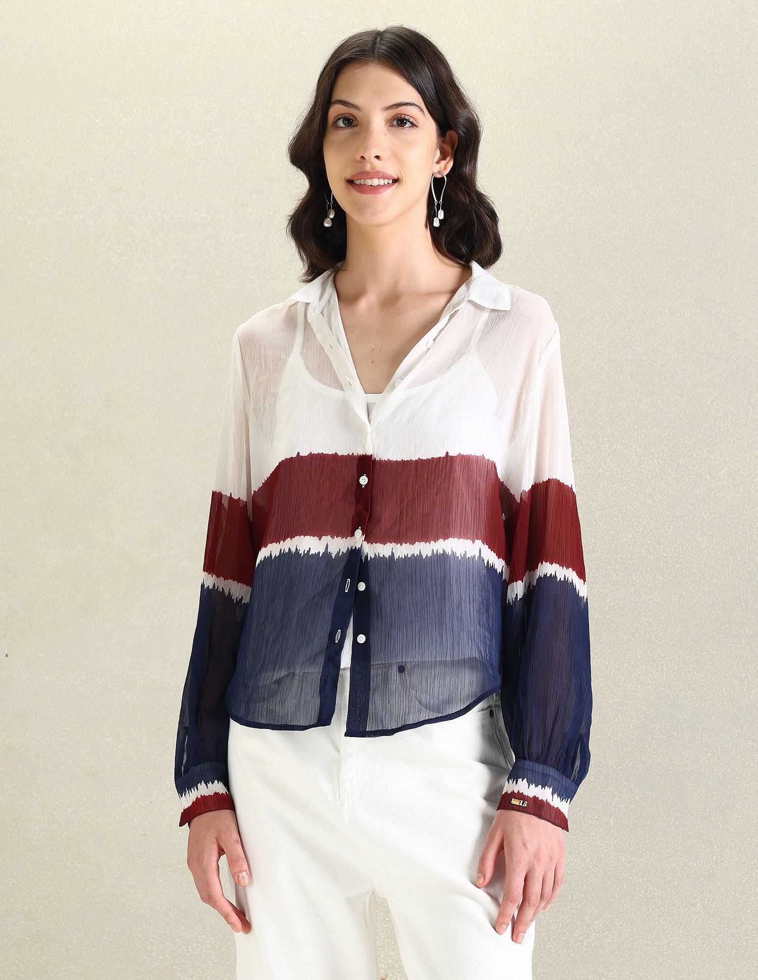 Colour Blocked Chiffon Shirt