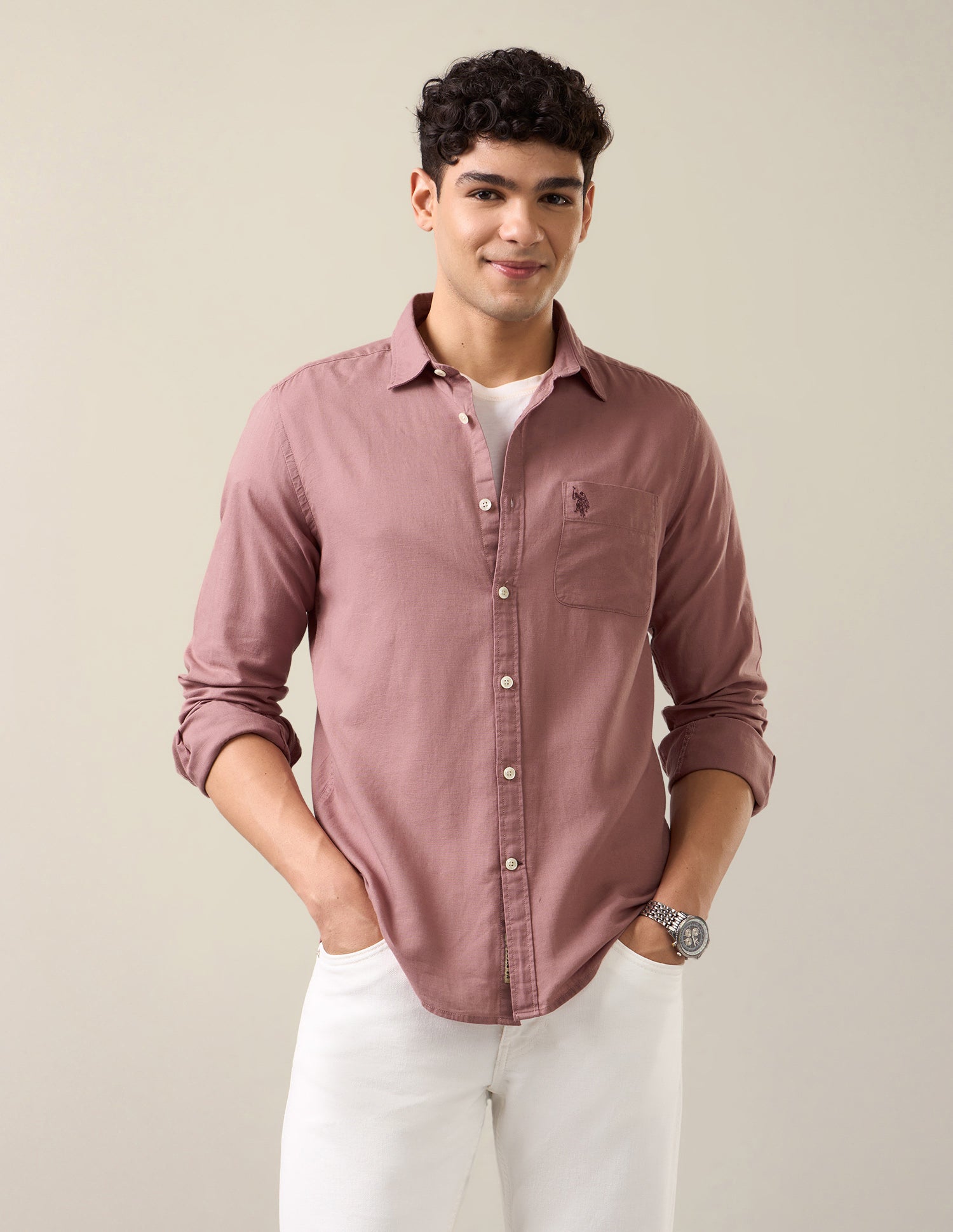 Solid Regular Fit Shirt Pink - U.S. Polo Assn. India | Large