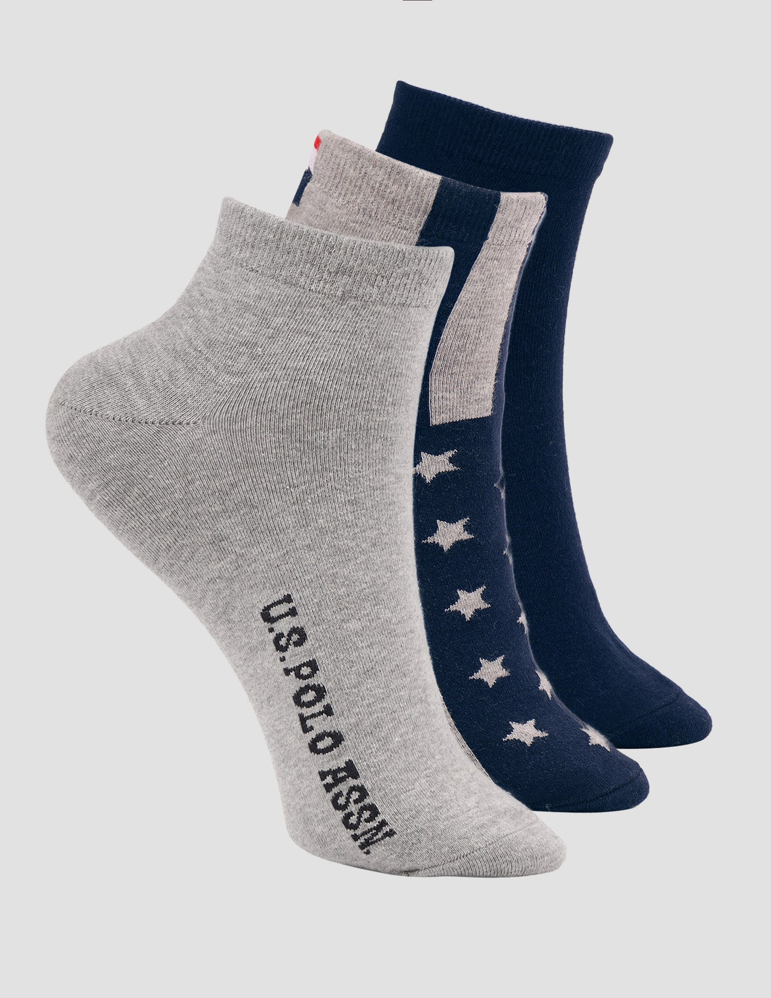 Ankle Length Stretch ES011 Socks - Pack Of 3 Navy, Navy, Light Grey Mel - U.S. Polo Assn. India | Large