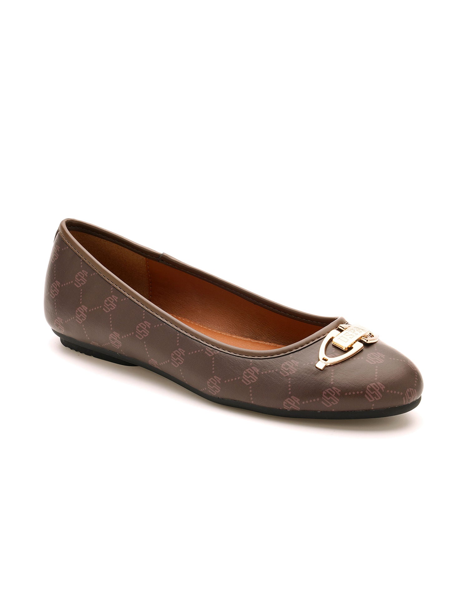 Panelled All Over Monogram Gloria Ballerinas Tan - U.S. Polo Assn. India | Large
