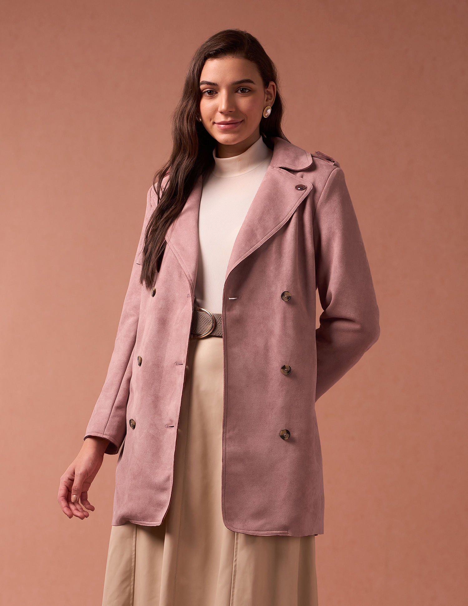 Suede Lapel Collar Jacket Dark Pink - U.S. POLO ASSN. | Large