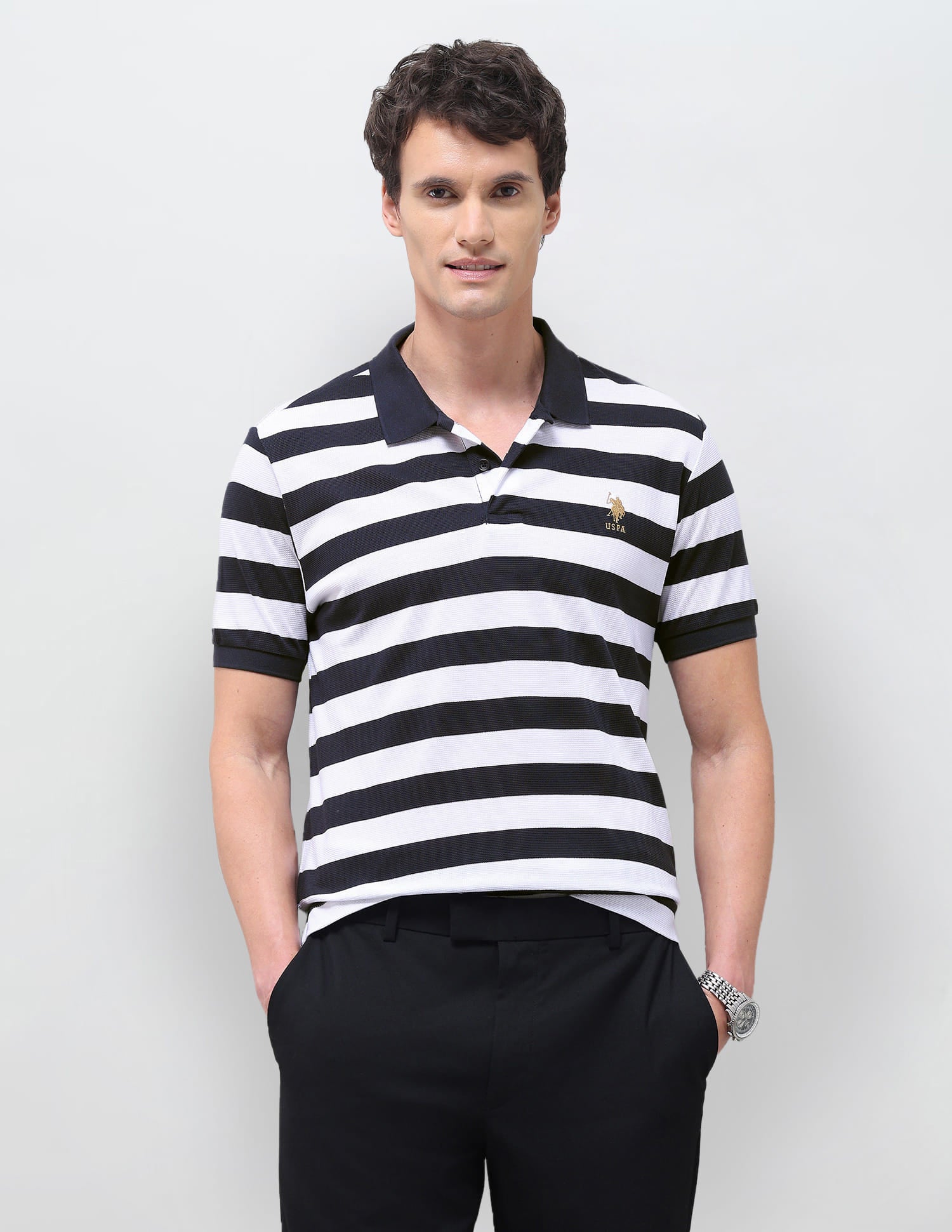 Horizontal Striped Slim Fit Polo Shirt Grey - U.S. Polo Assn. India | Large