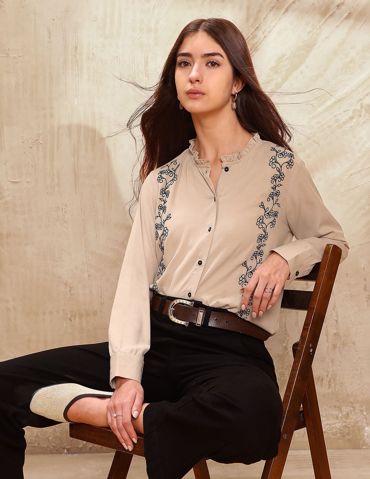 Floral Embroidered Ruffle Top