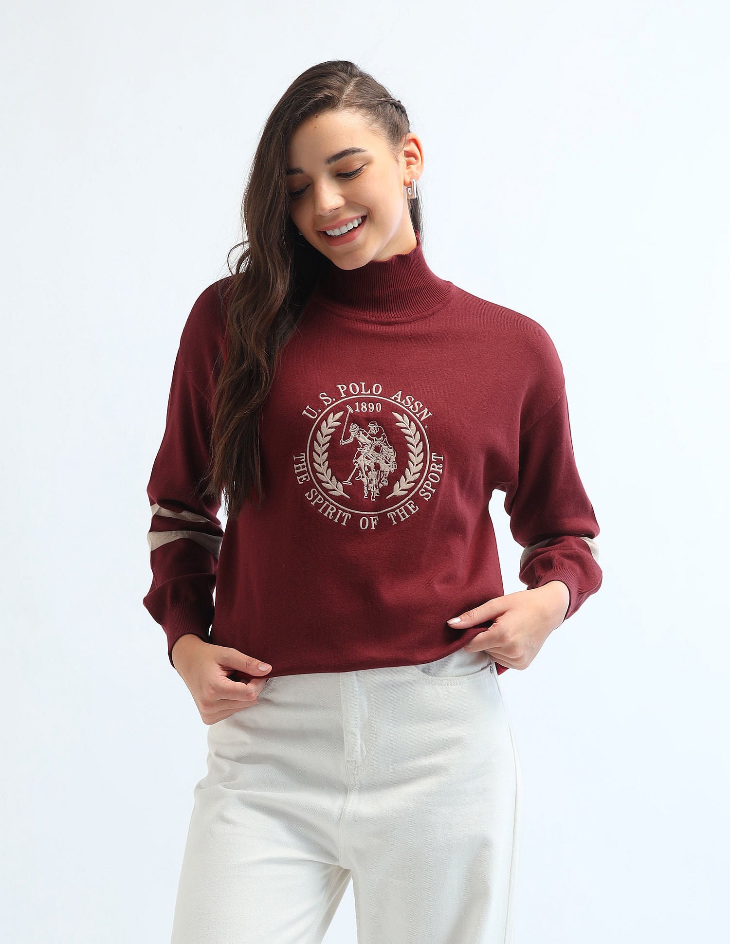 Crest Logo High Neck Sweater Red - U.S. Polo Assn. India | Large