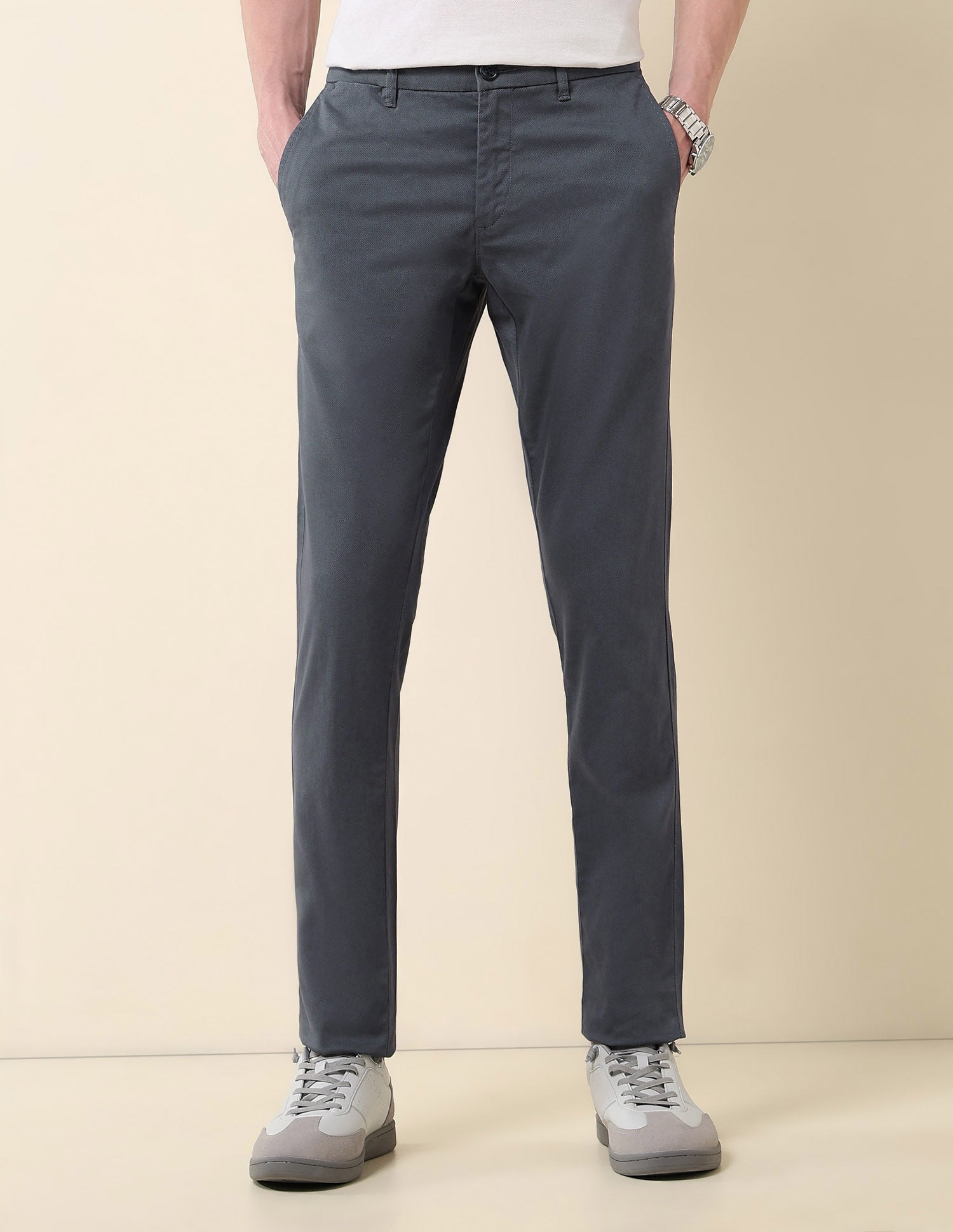 Textured Austin Slim Fit Twill Trousers Grey - U.S. Polo Assn. India | Large
