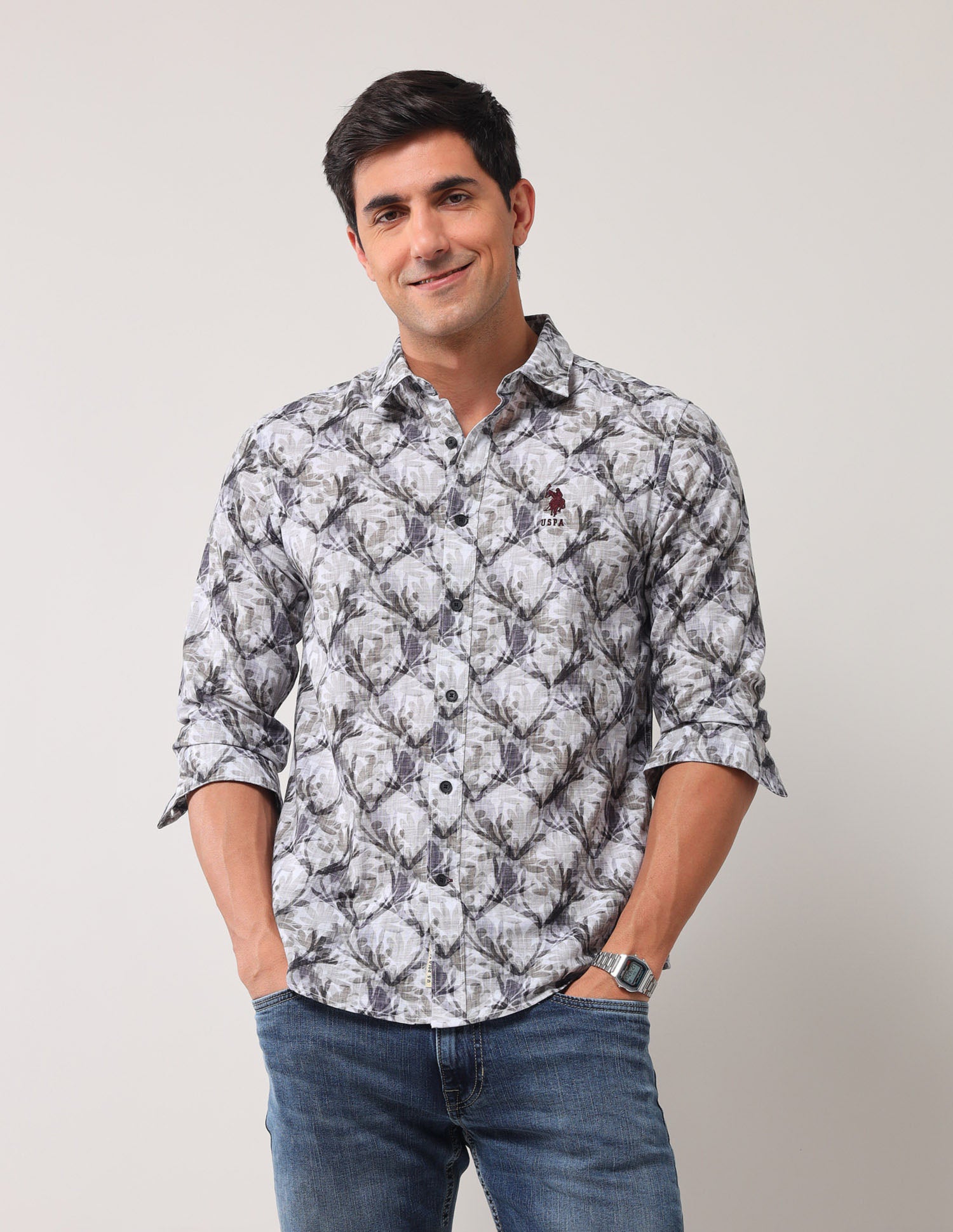 Regular Fit Floral Printed Shirt Light Olive - U.S. POLO ASSN. | Large