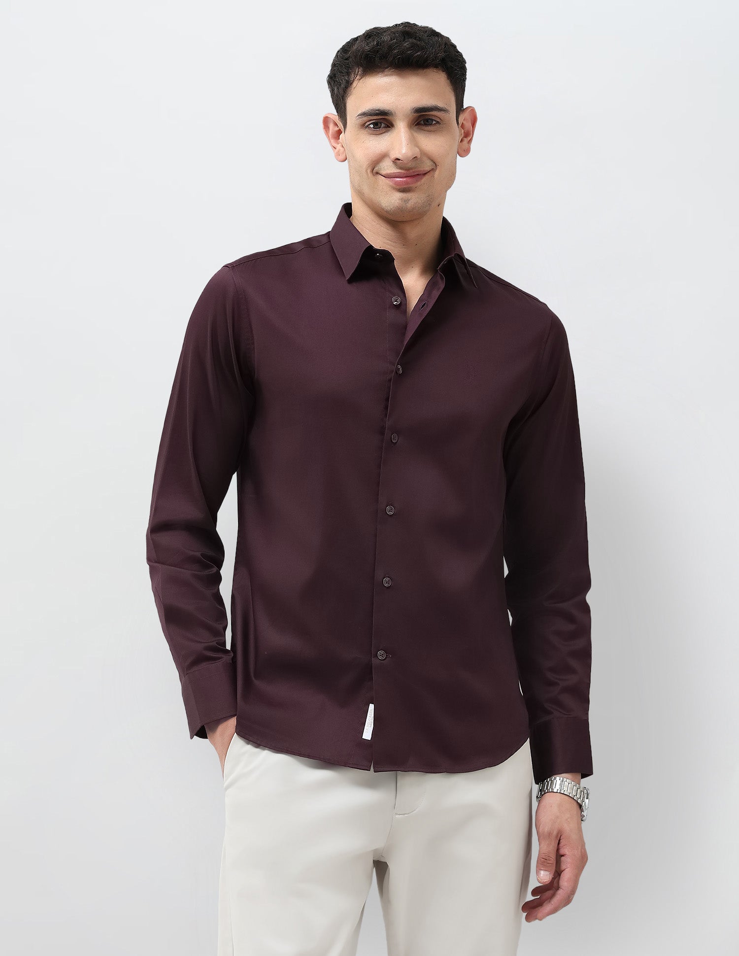 Tailored Fit Solid Shirt Wine - U.S. Polo Assn. India | Large