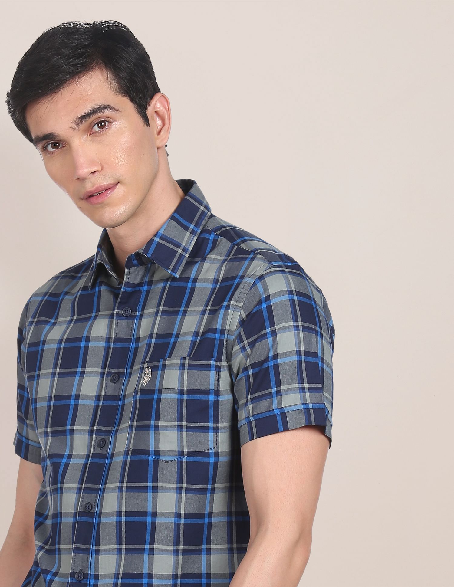 Spread Collar Tartan Check Casual Shirt Navy - U.S. Polo Assn. India | Large