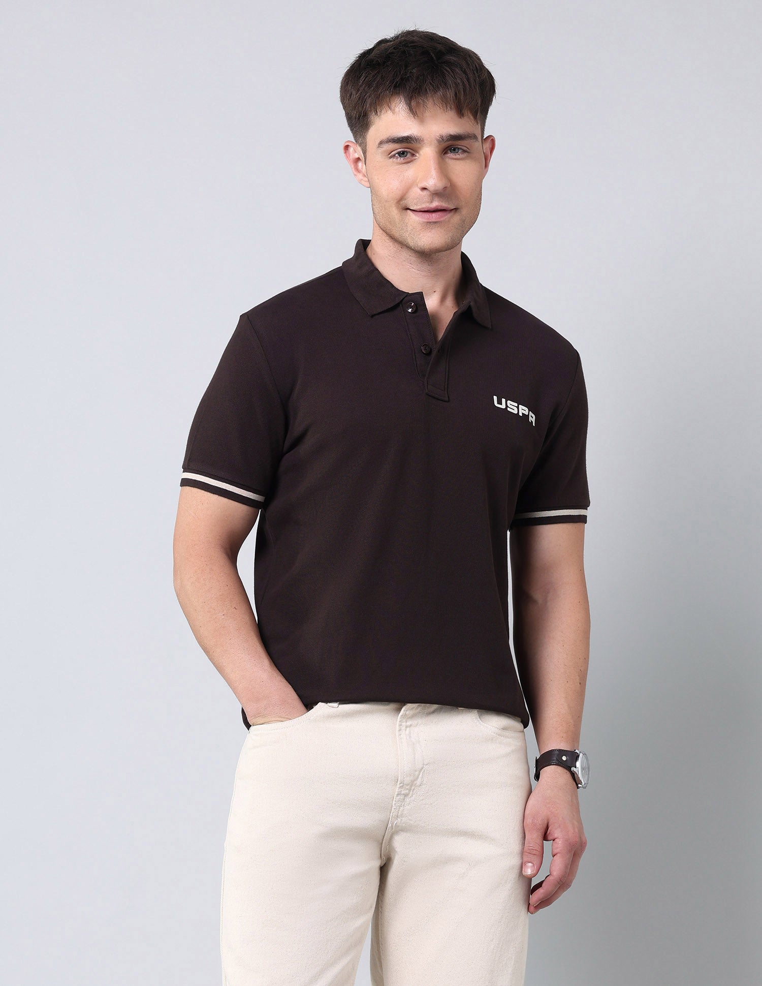 Solid Muscle Fit Americana Polo Shirt Dark Brown - U.S. Polo Assn. India | Large