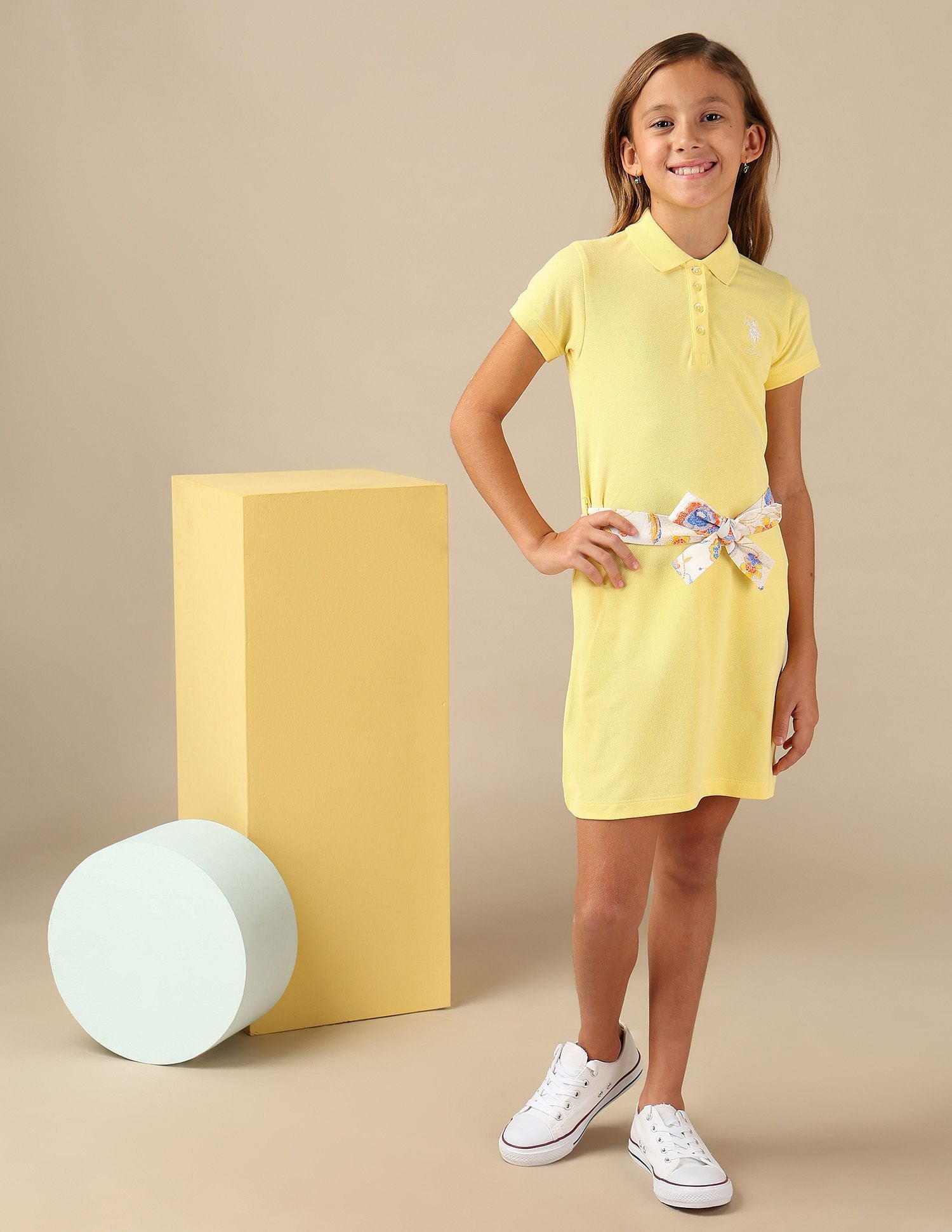 Girls Solid A Line Polo Dress Yellow - U.S. POLO ASSN. | Large