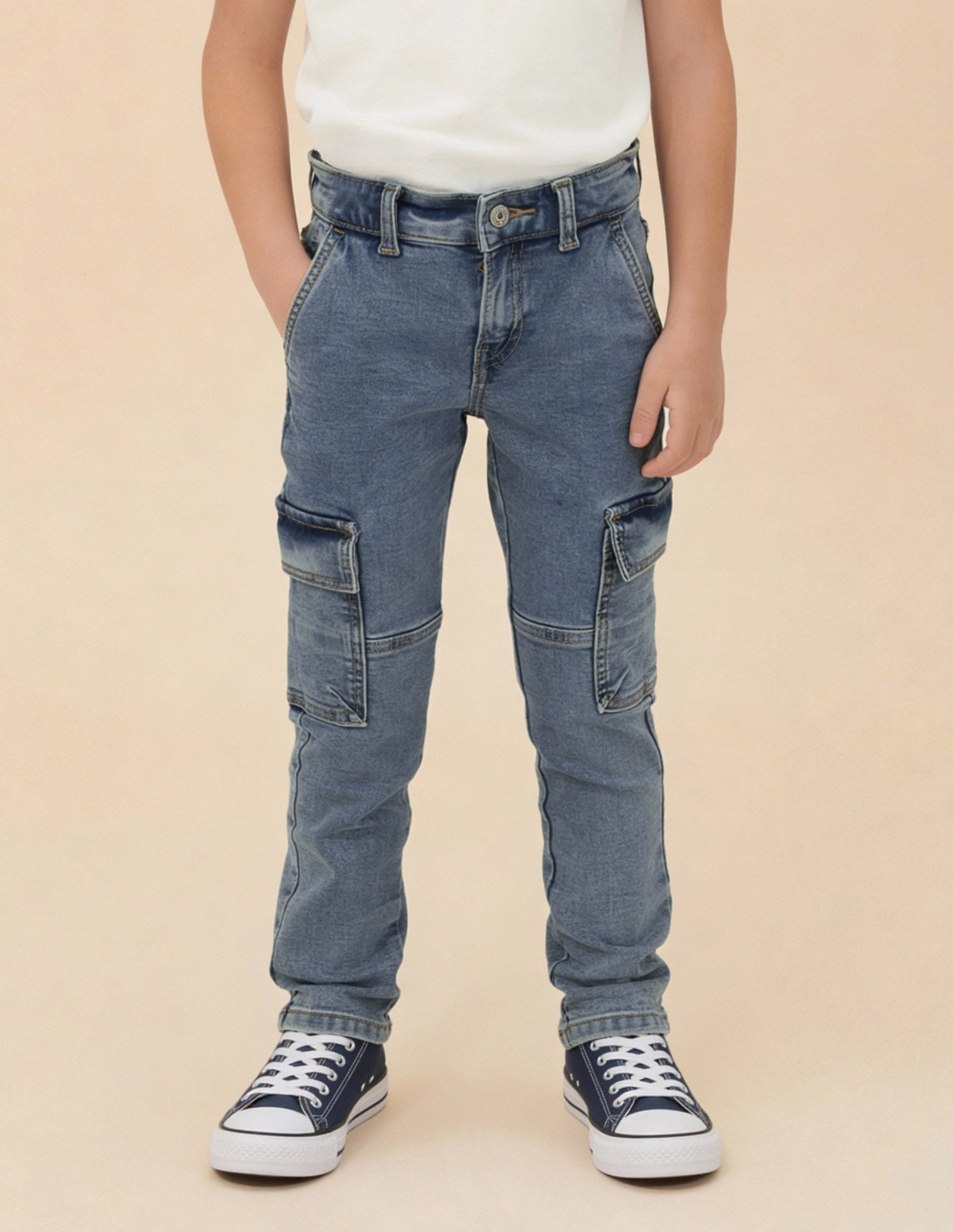 Slim Fit Mid Rise Cargo Jeans