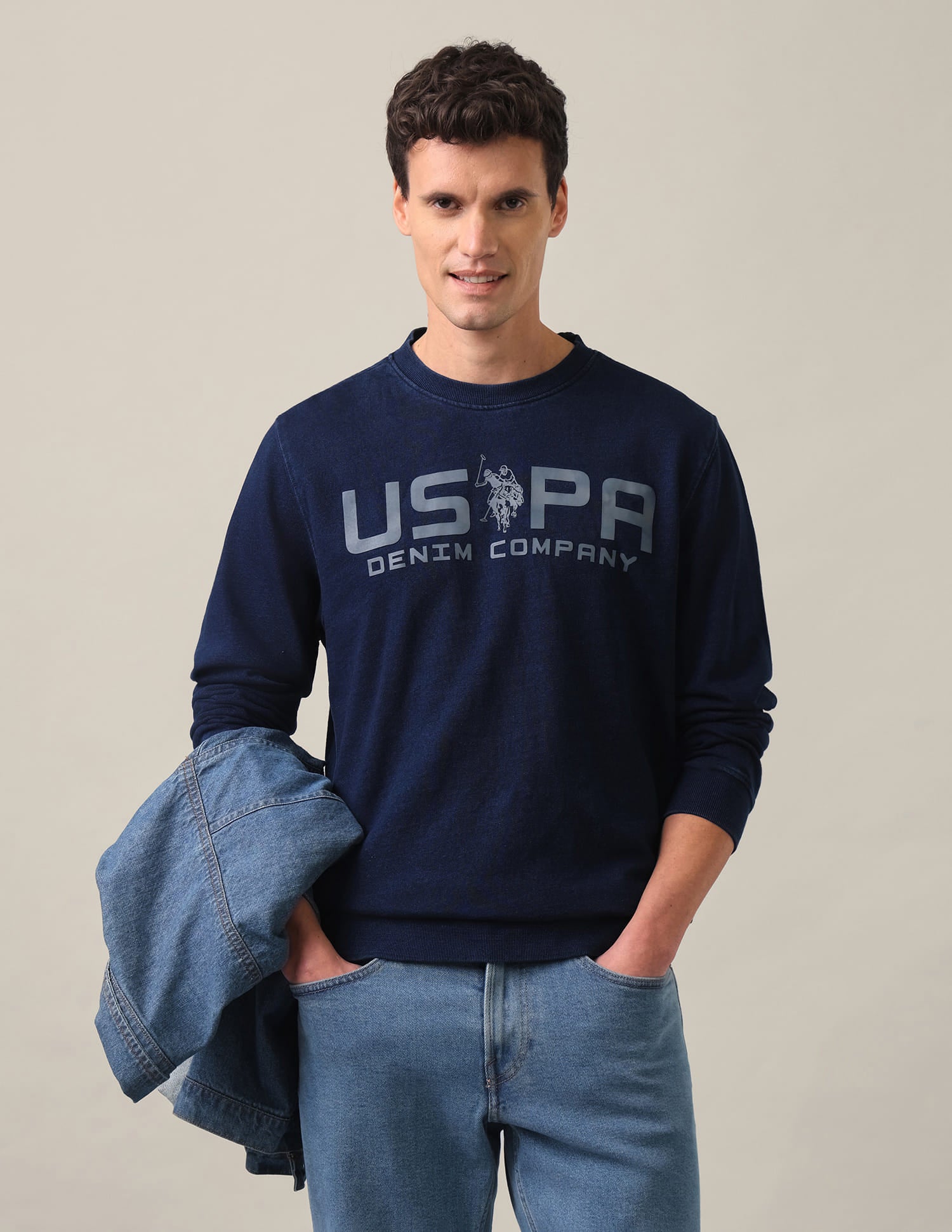Brand Print Pure Cotton Sweatshirt Navy - U.S. Polo Assn. India | Large