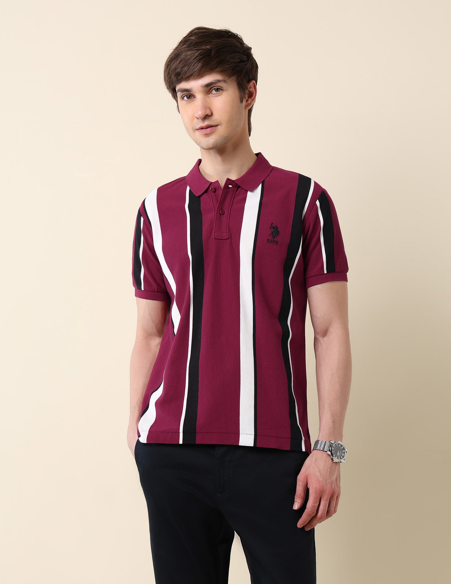 Vertical Striped Classic Polo Shirt Dark Red - U.S. Polo Assn. India | Large