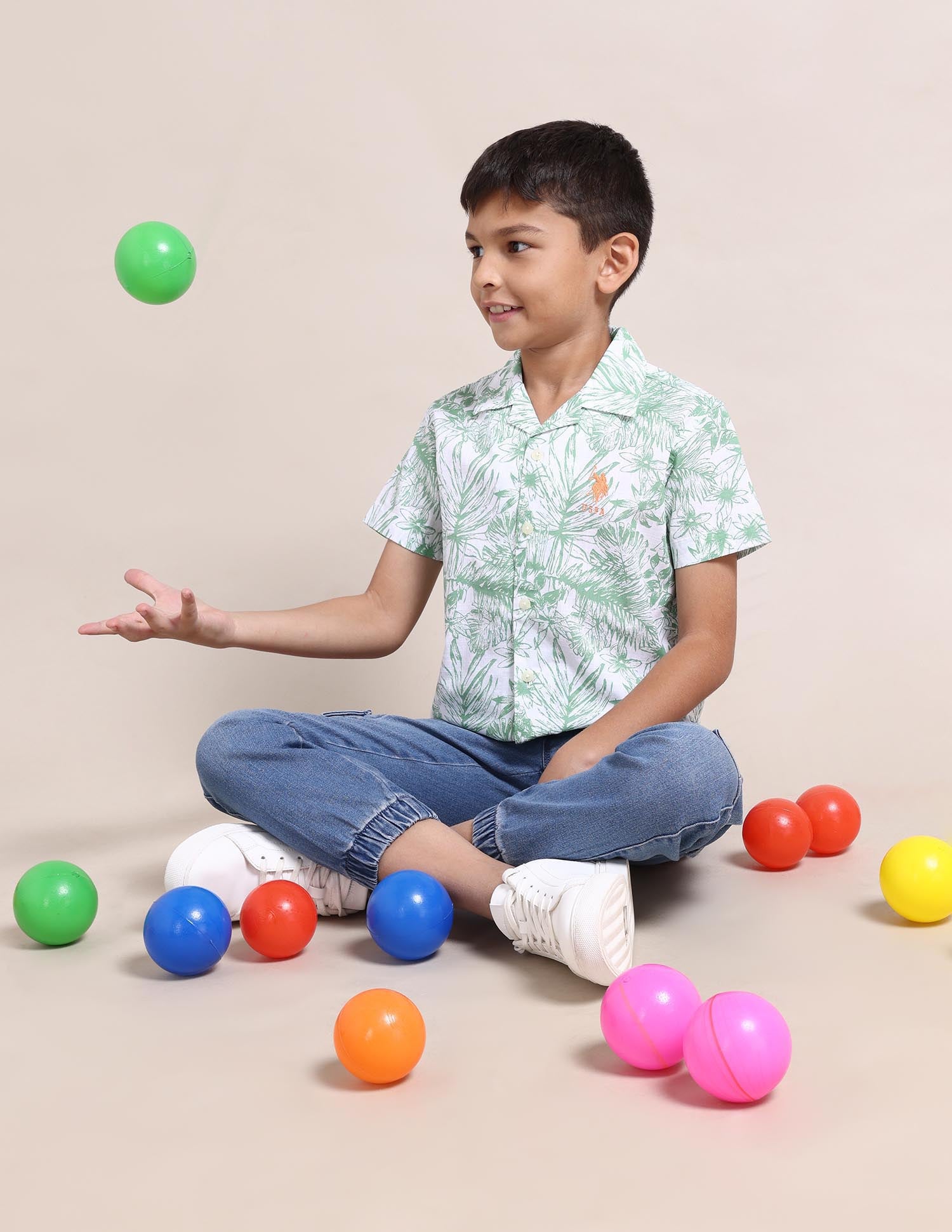 Boys Notch Collar Cotton Shirt