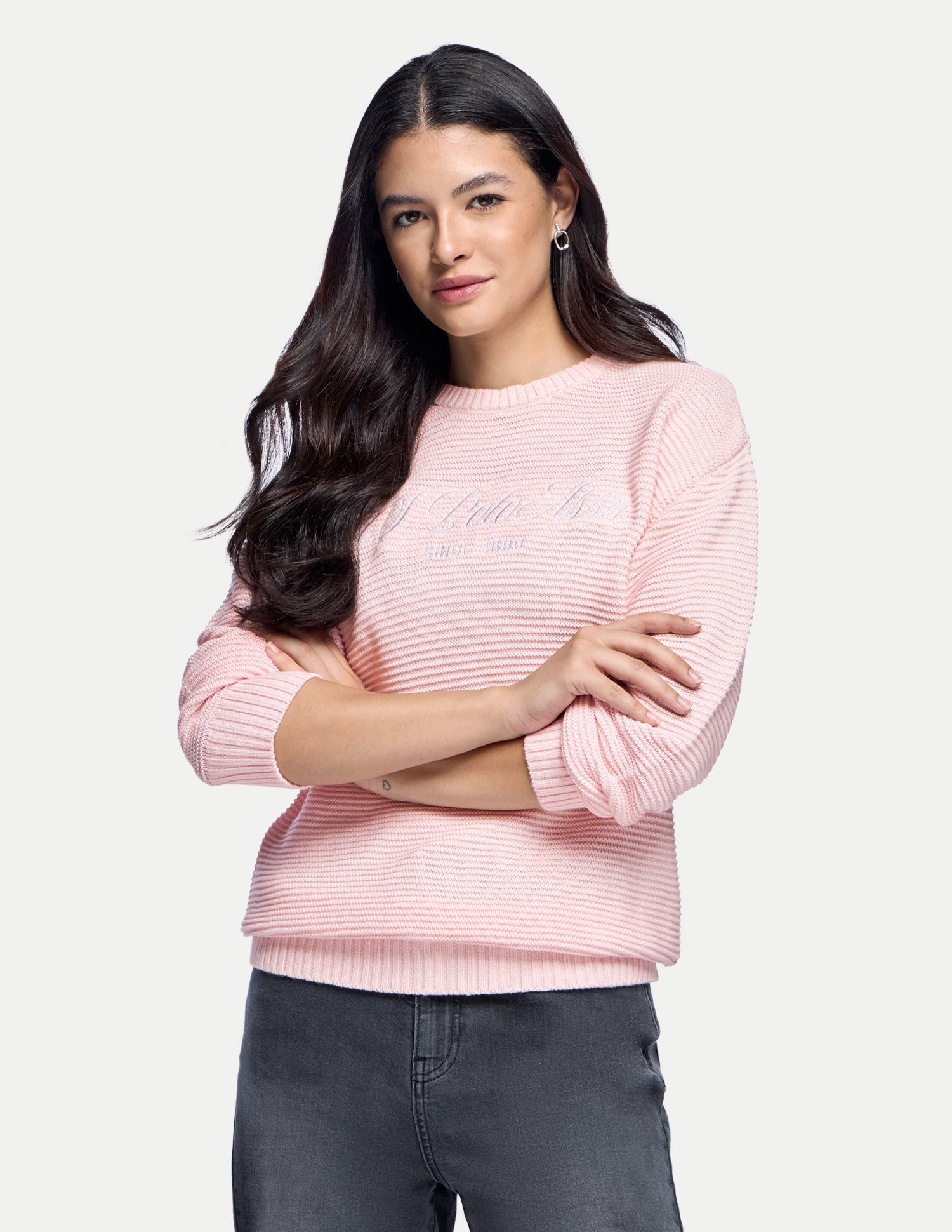 Brand Embroidered Boxy Fit Sweater Light Pink - U.S. Polo Assn. India | Large