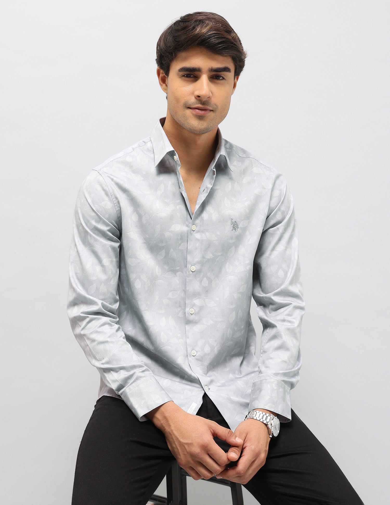 All Over Printed Pure Cotton Shirt Grey - U.S. POLO ASSN. | Large