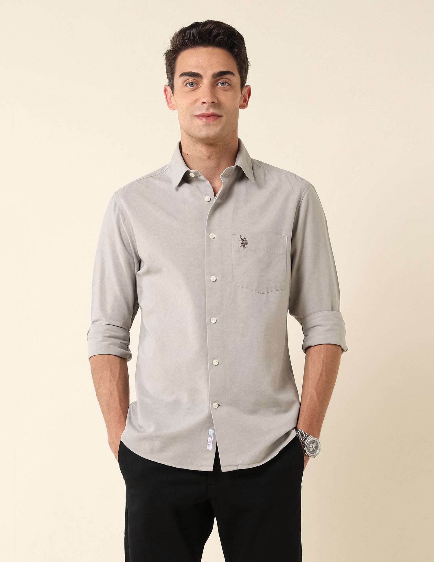 Pure Cotton Twill Shirt Light Grey - U.S. Polo Assn. India | Large