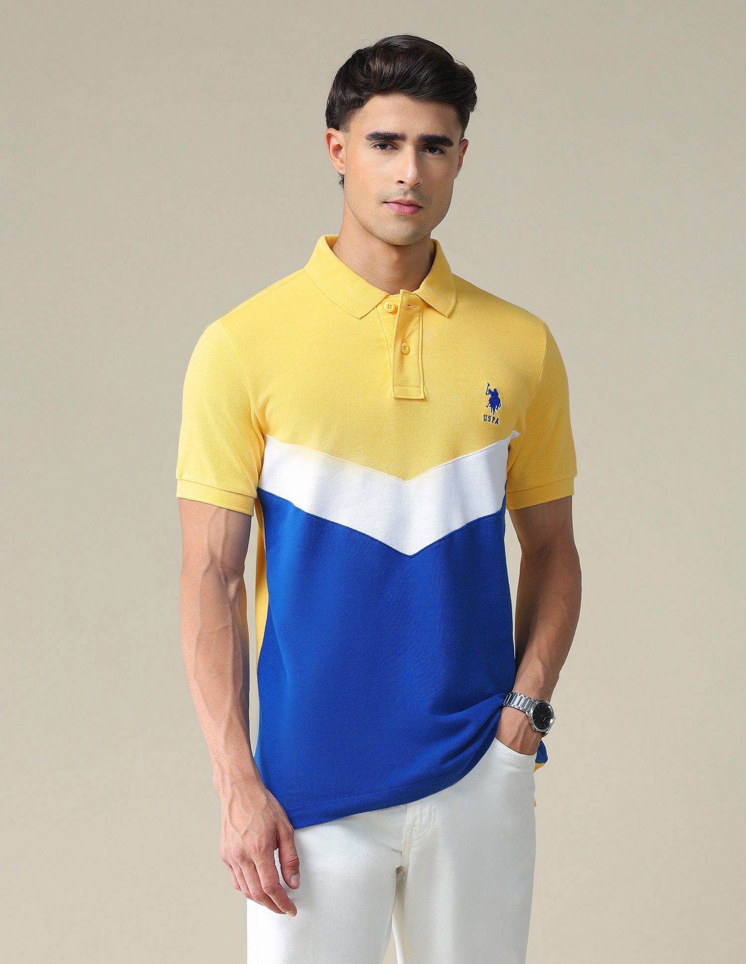 Colour Block Cotton Polo Shirt
