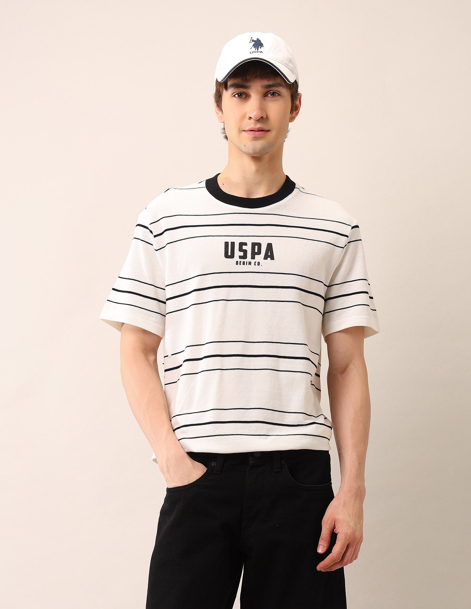 Relaxed Fit Pure Cotton T-Shirt Ivory - U.S. Polo Assn. India | Large
