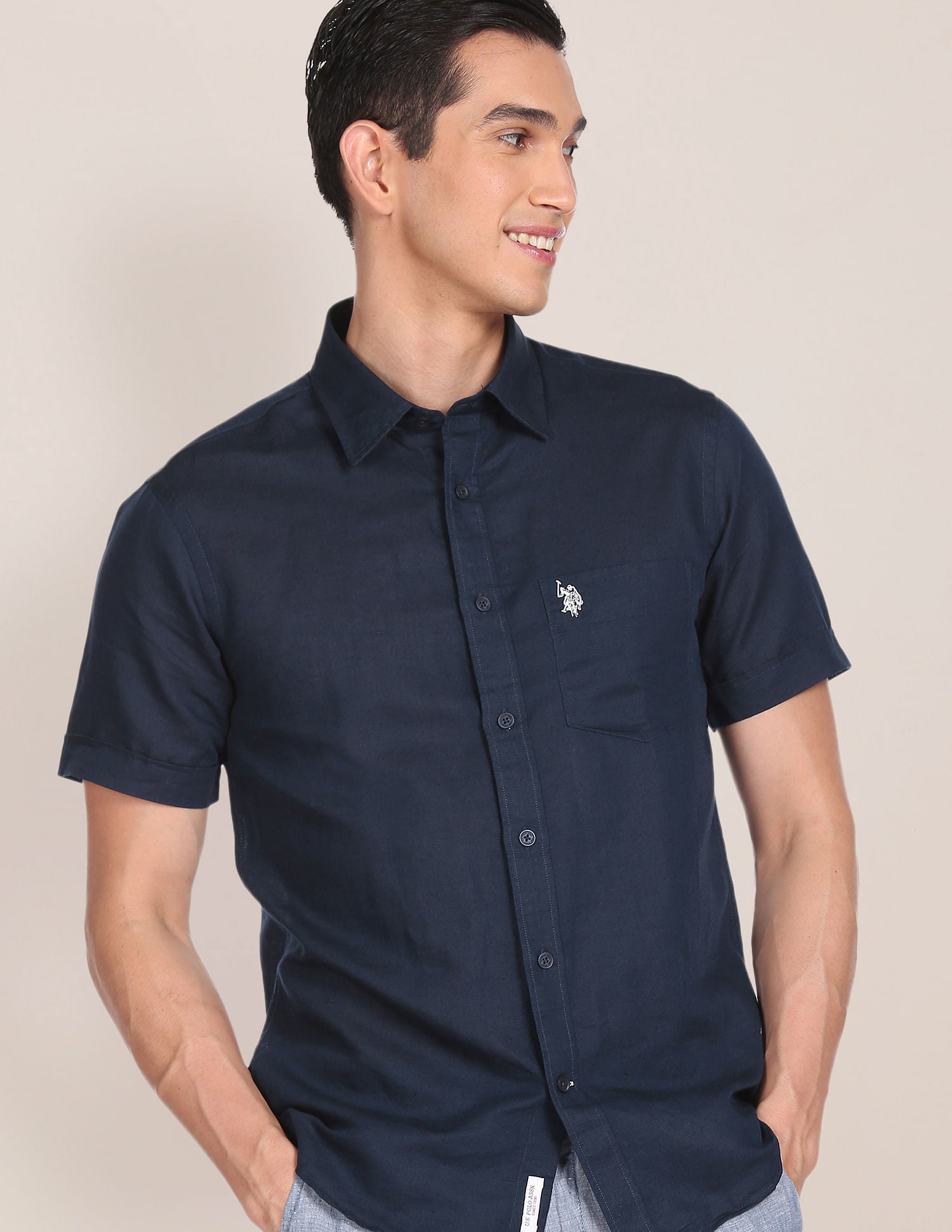 Spread Collar Solid Casual Shirt Navy - U.S. POLO ASSN. | Large