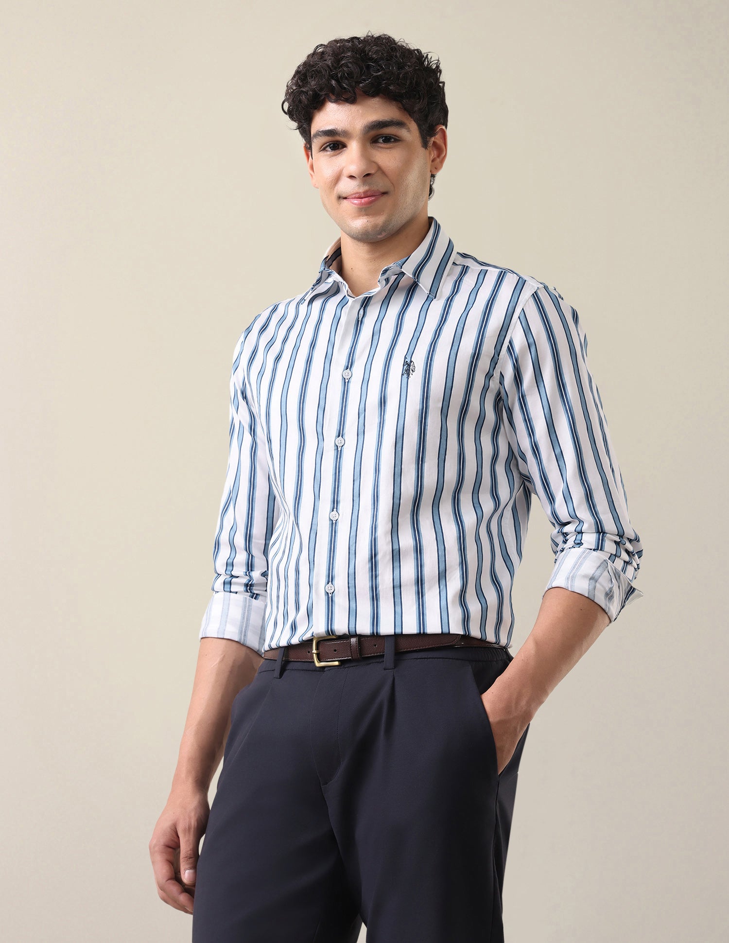 Satin Vertical Striped Shirt Blue - U.S. Polo Assn. India | Large