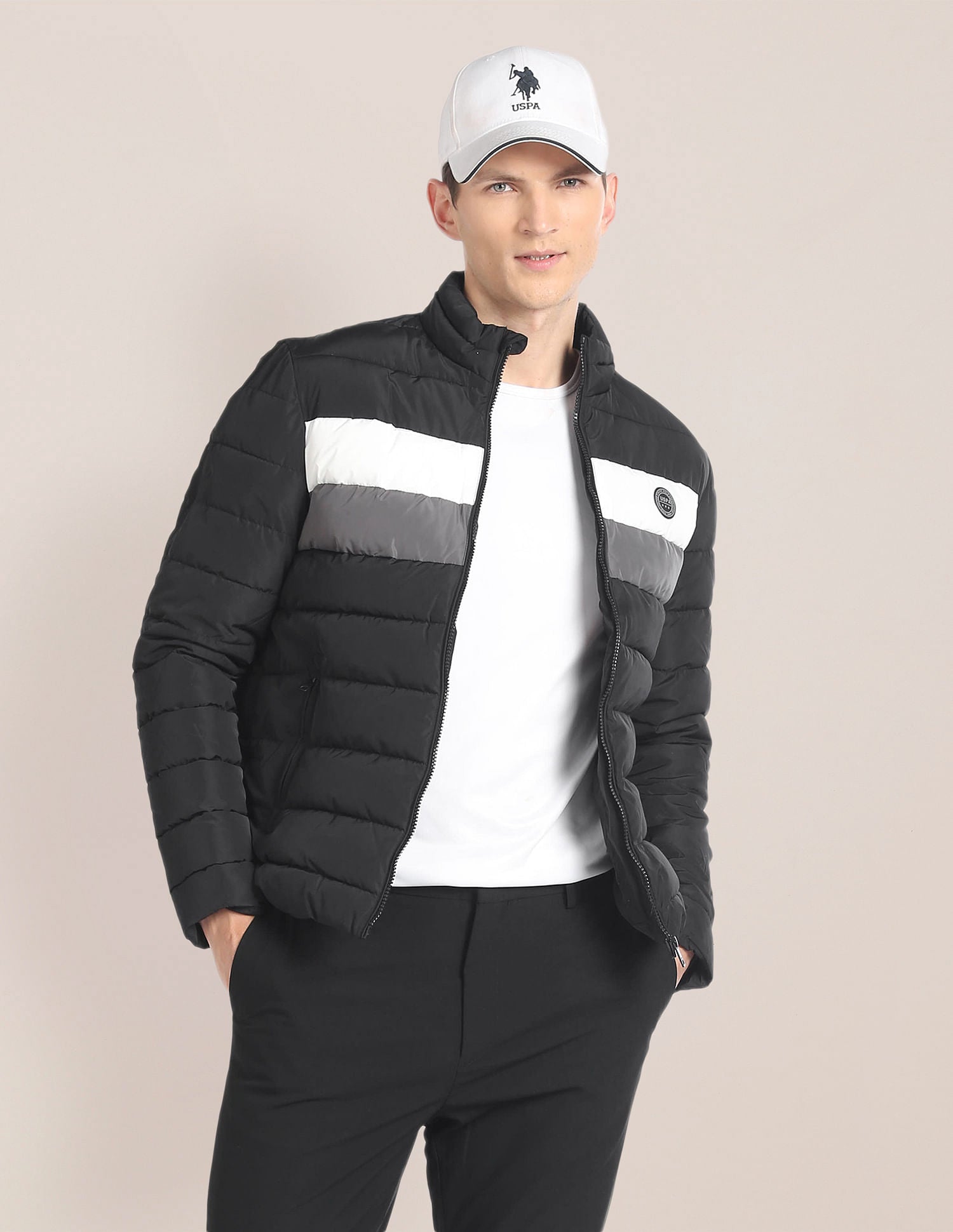 High Neck Striped Puffer Jacket