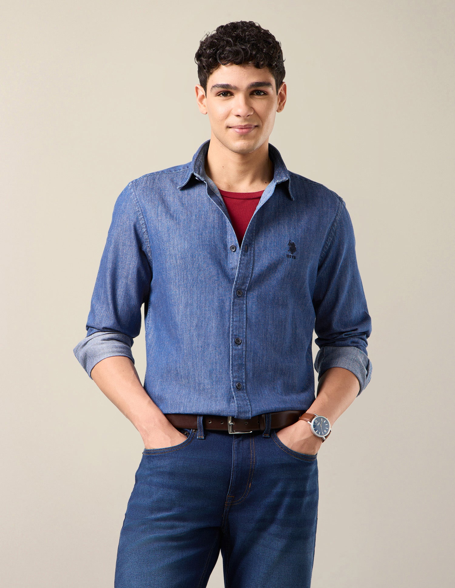 Twill Regular Fit Shirt Dark Indigo - U.S. Polo Assn. India | Large
