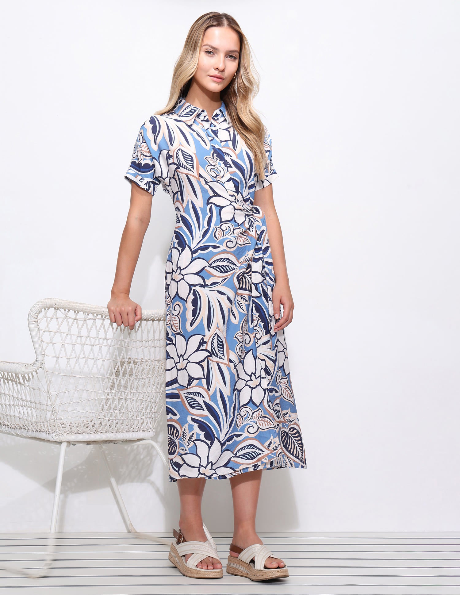 Floral Shirt Dress With Knot Detail