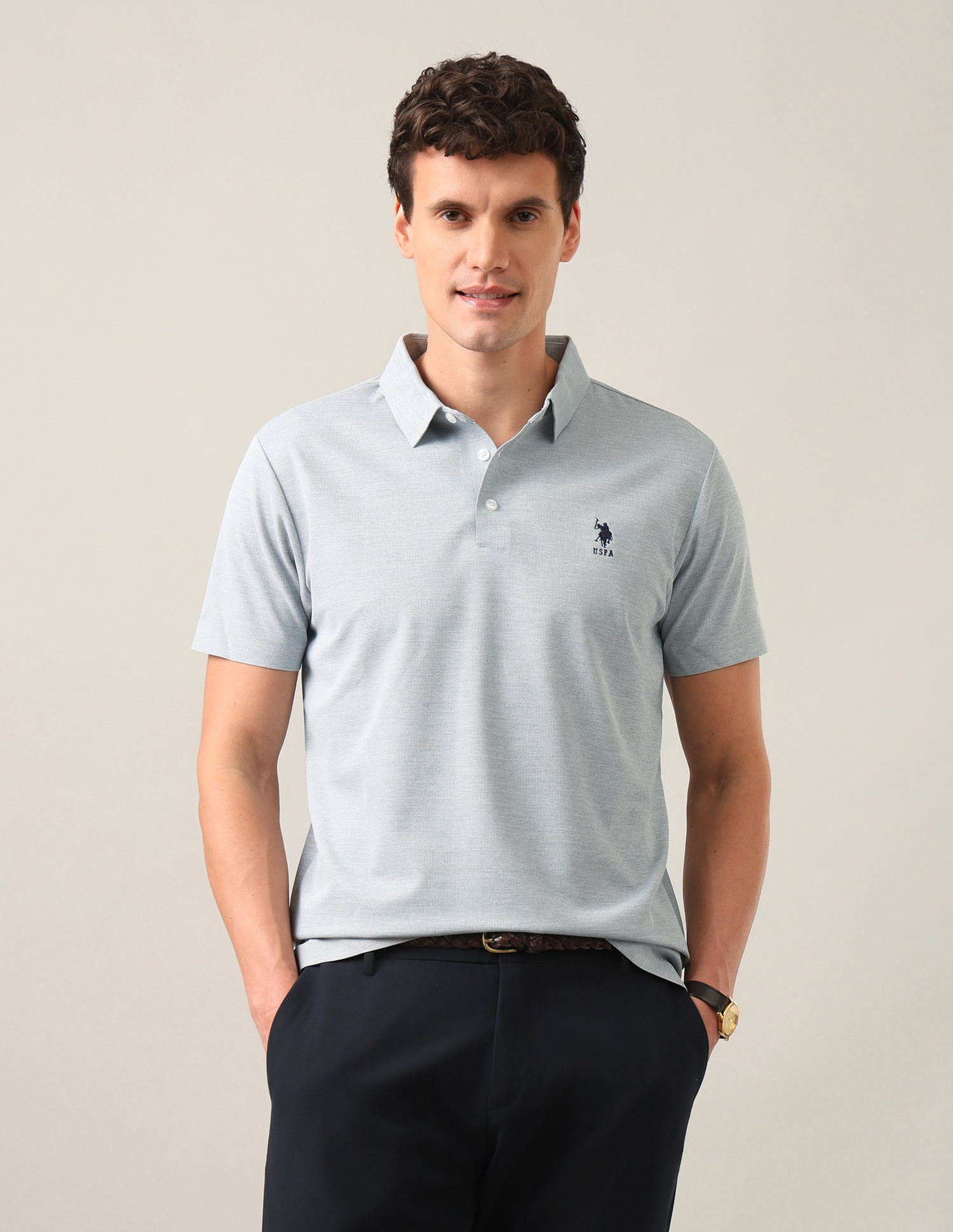 Solid Slim Fit Polo Shirt Light Blue - U.S. Polo Assn. India | Large