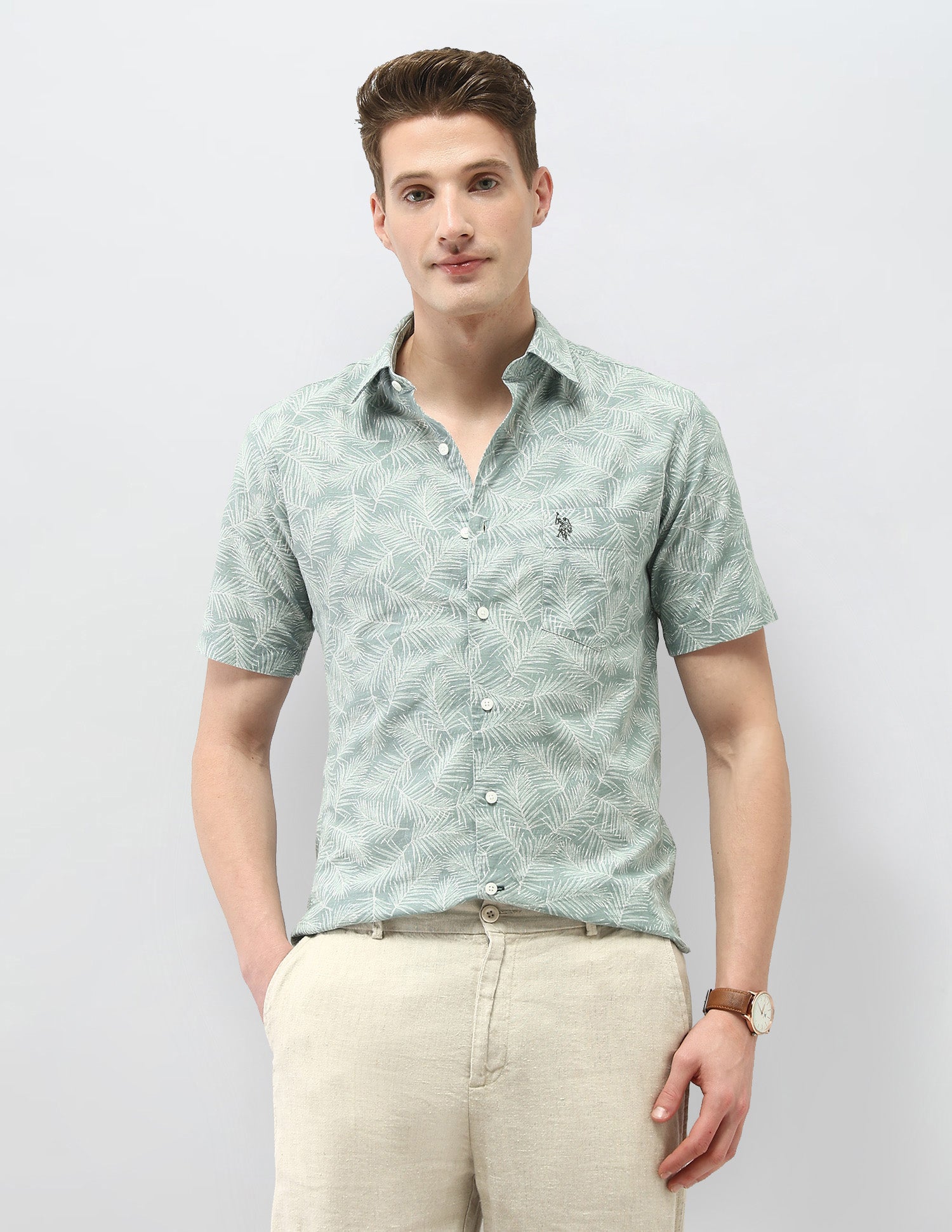 Tropical Printed Tailored Fit Shirt Green - U.S. Polo Assn. India | Large