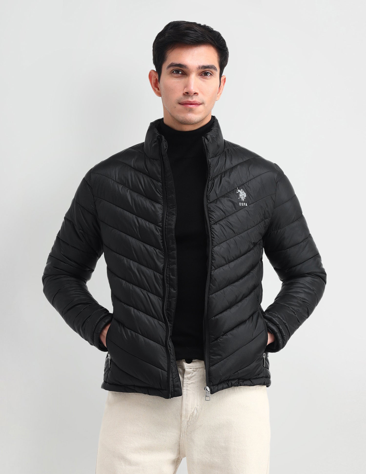 Solid Regular Fit Jacket Black - U.S. Polo Assn. India | Large