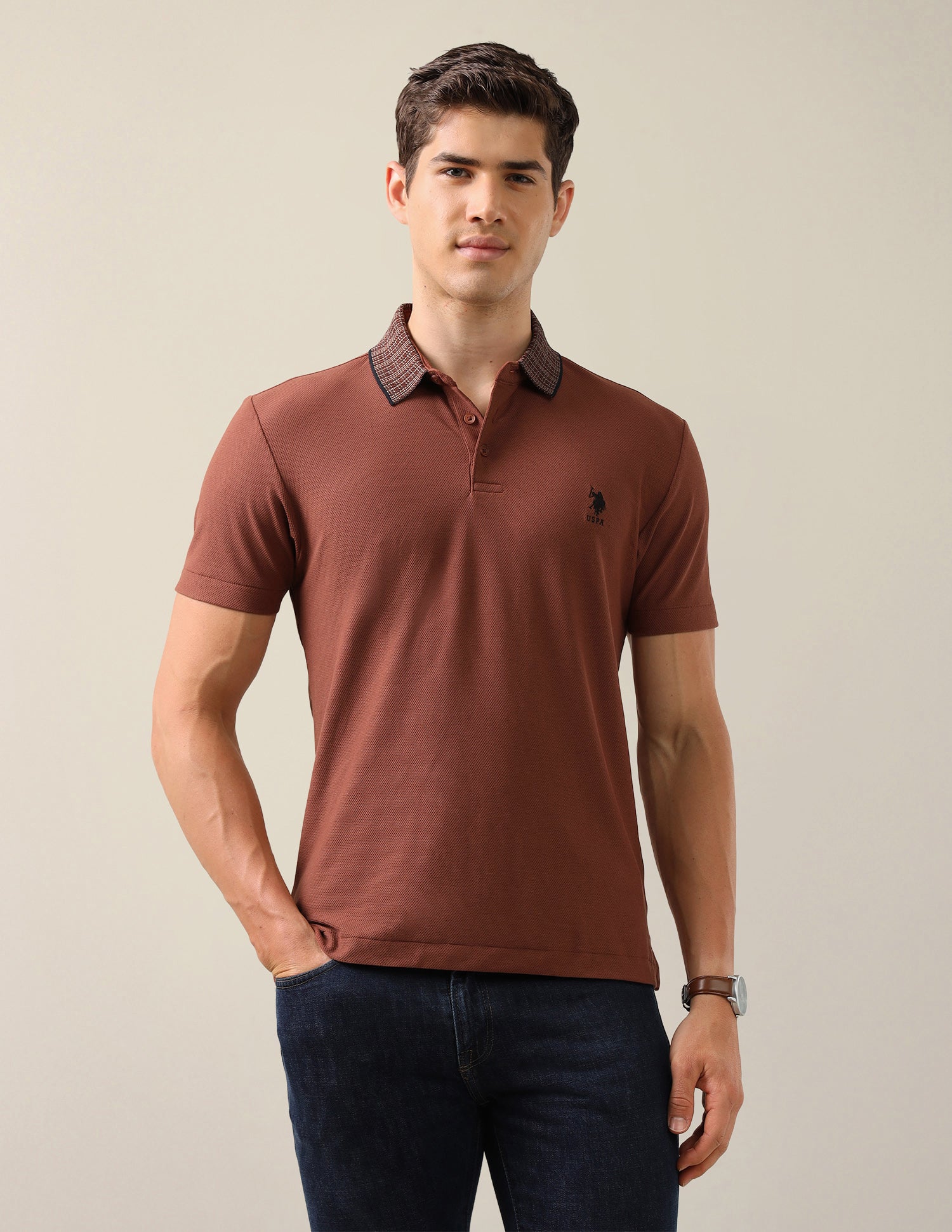 Solid Slim Fit Polo Shirt Brown - U.S. Polo Assn. India | Large