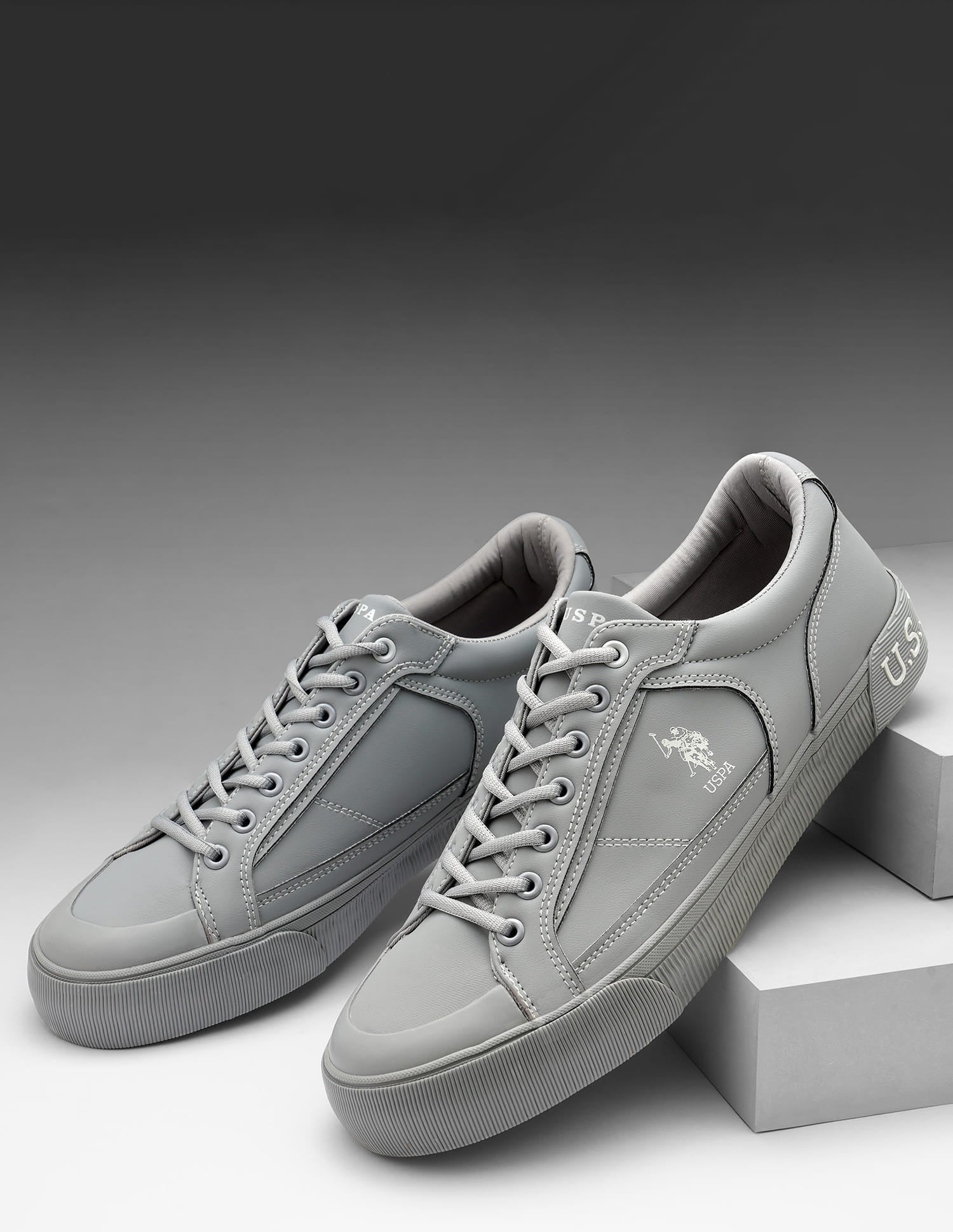 Men Round Toe Lace Up Ruben Sneakers Grey - U.S. Polo Assn. India | Large