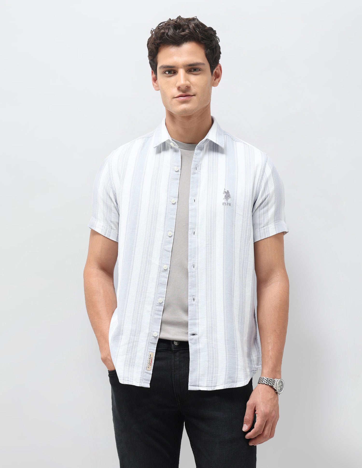 Dobby Vertical Striped Shirt Grey - U.S. Polo Assn. India | Large