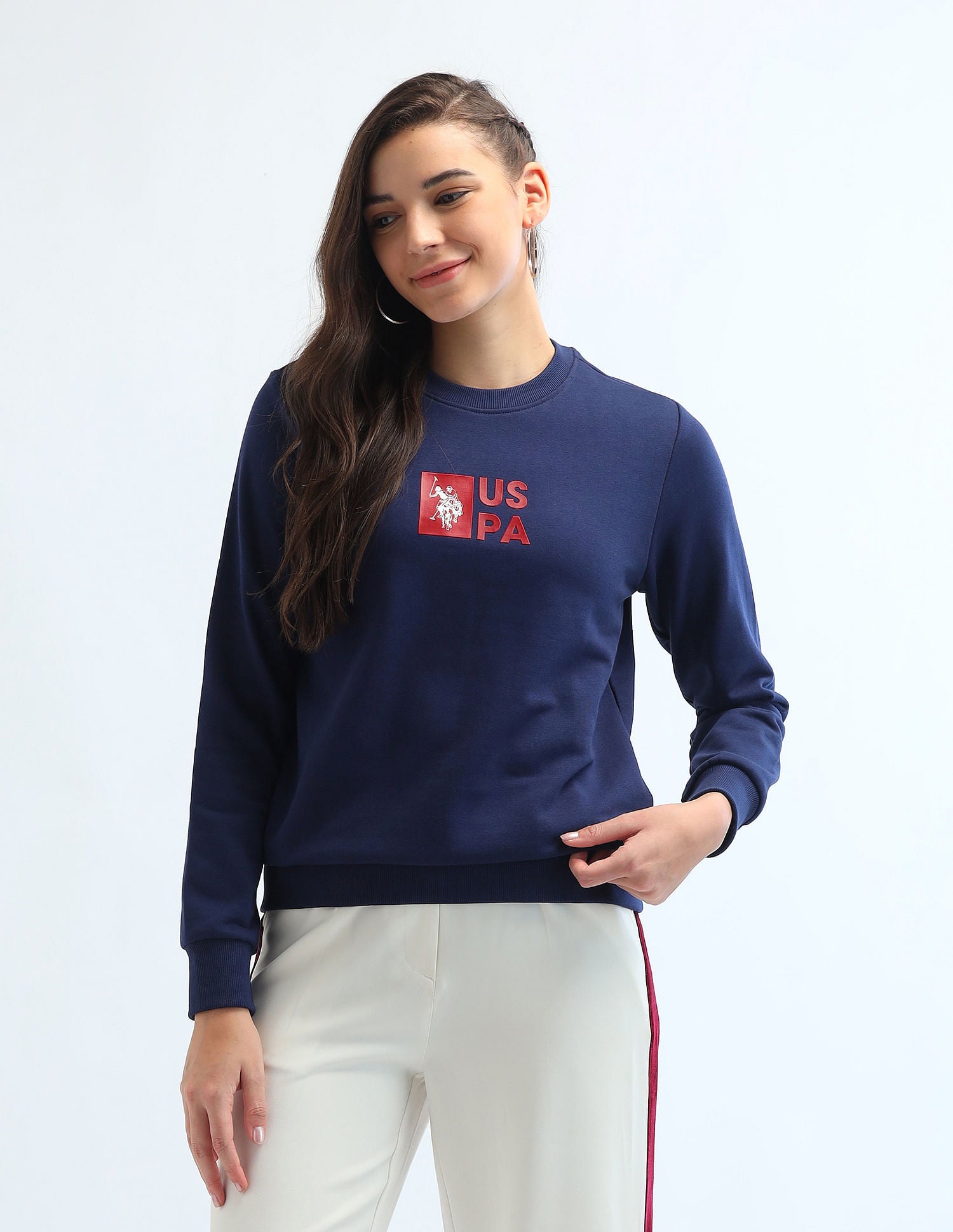 Drop Shoulder Brand Printed Sweatshirt Navy - U.S. Polo Assn. India | Large