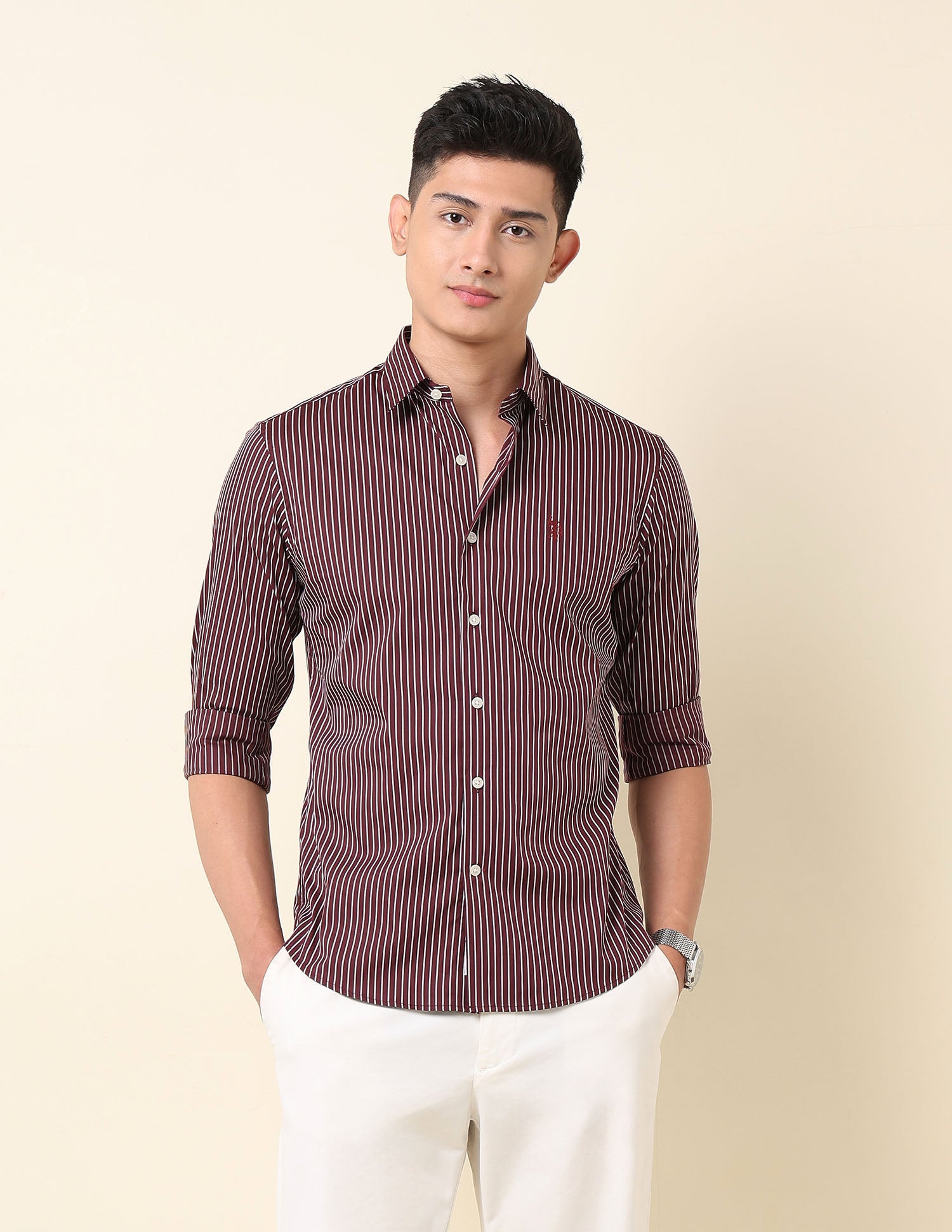Vertical Striped Tailored Fit Shirt Burgundy - U.S. Polo Assn. India | Large