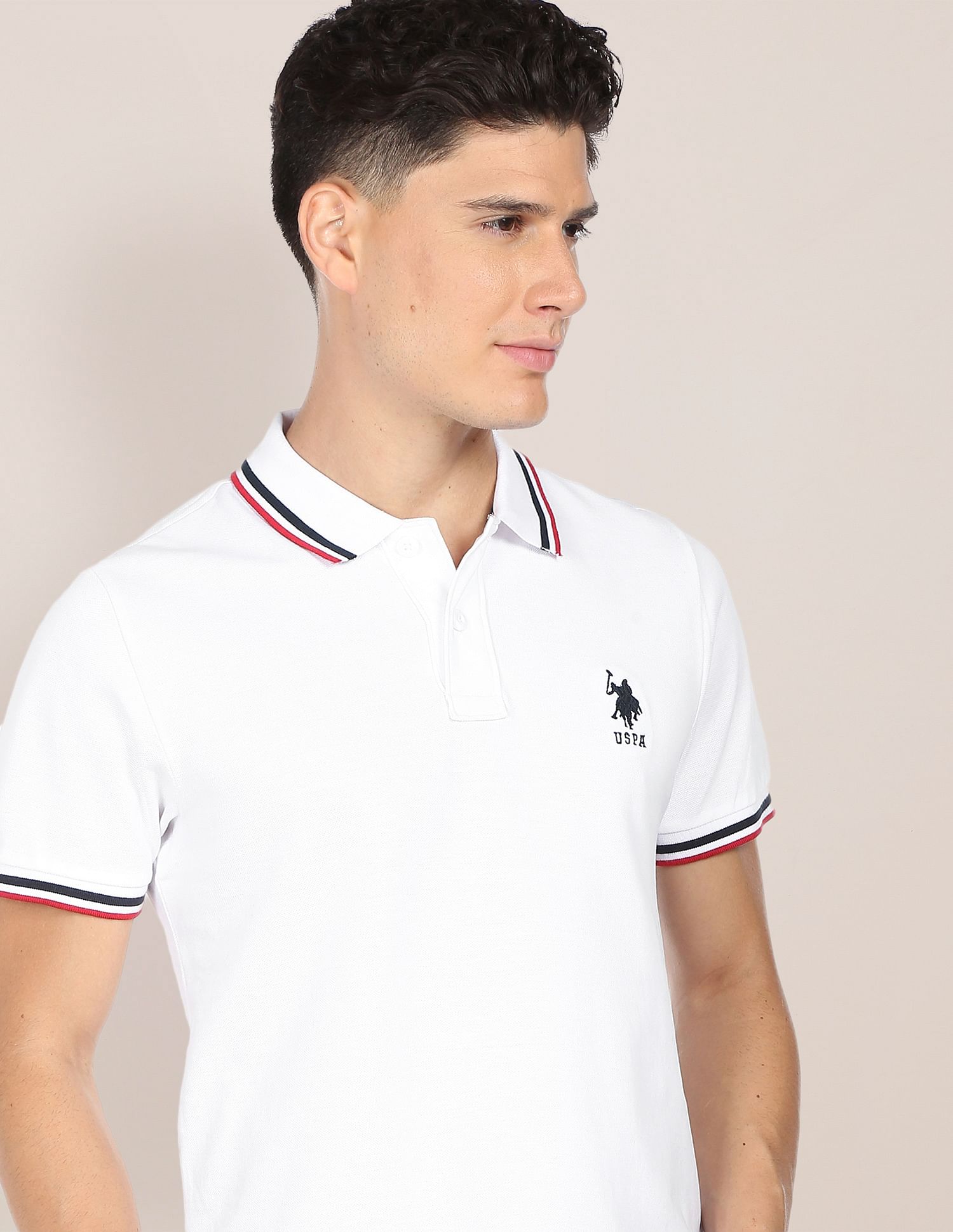 Men White Tipped Cotton Polo Shirt White - U.S. POLO ASSN. | Large