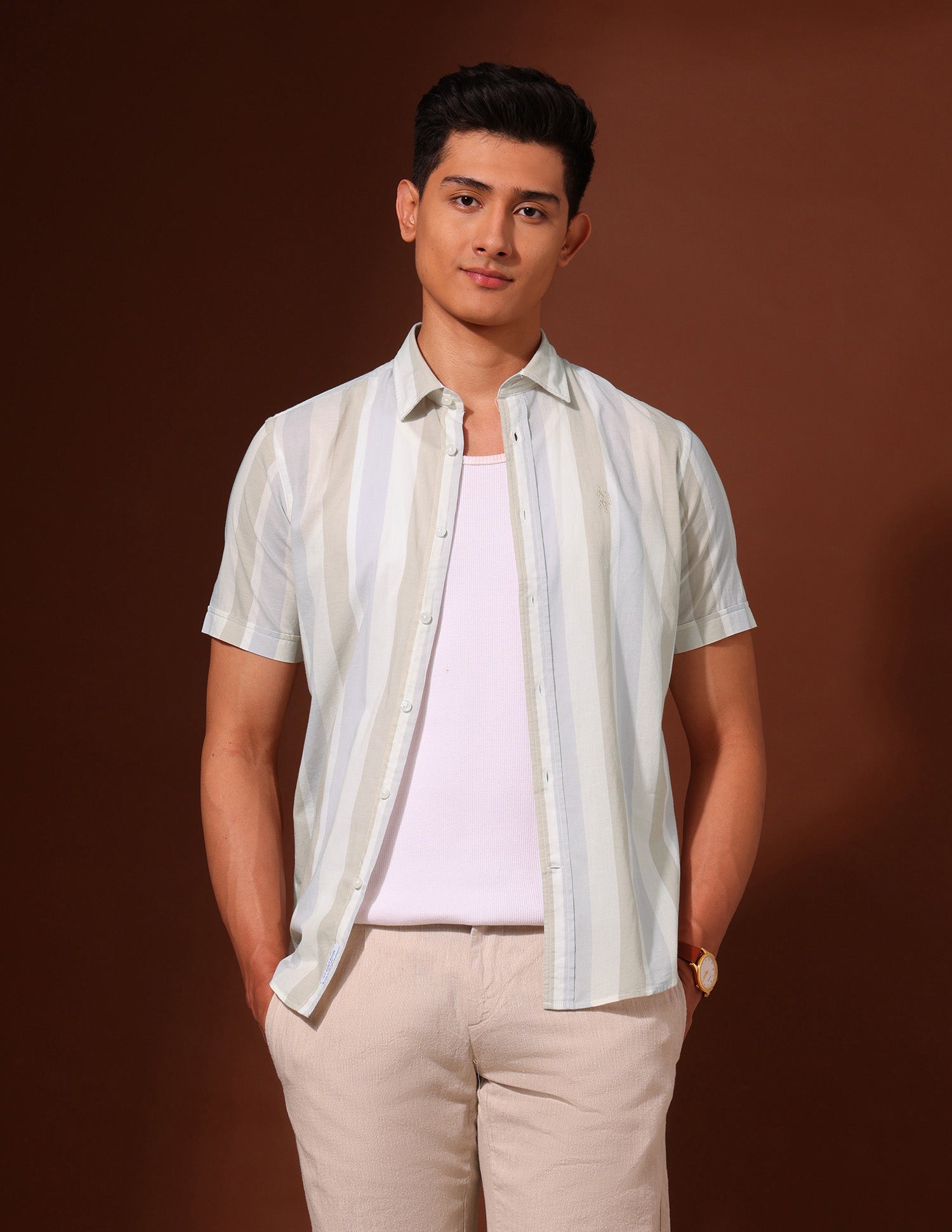 Vertical Striped Tailored Fit Shirt Ivory - U.S. Polo Assn. India | Large