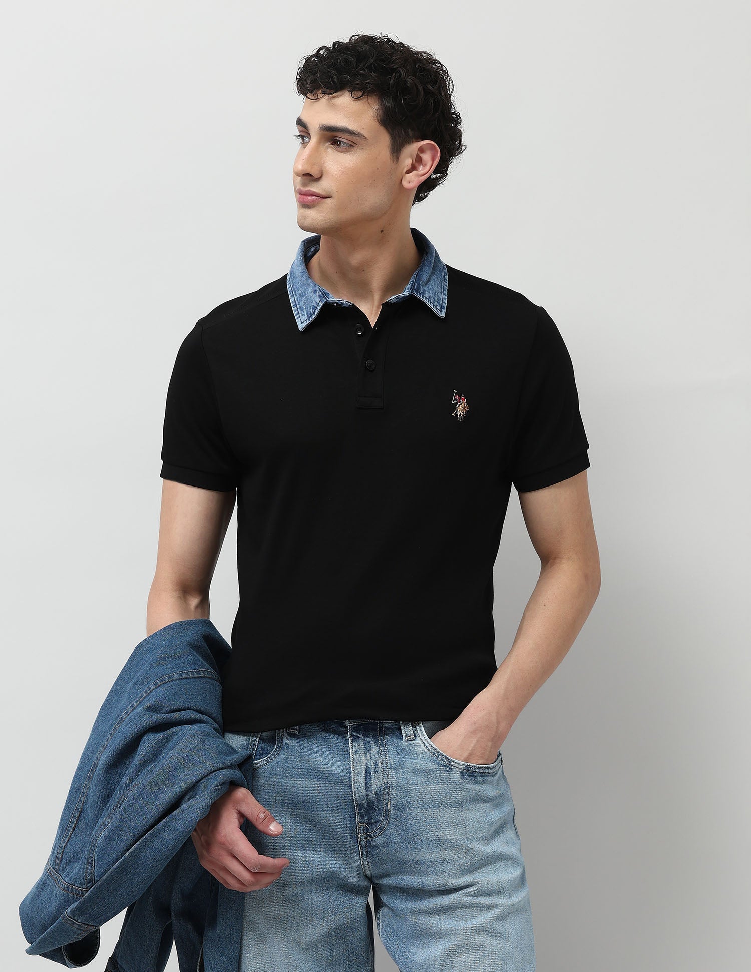 Solid Regular Fit Polo Shirt Black - U.S. Polo Assn. India | Large