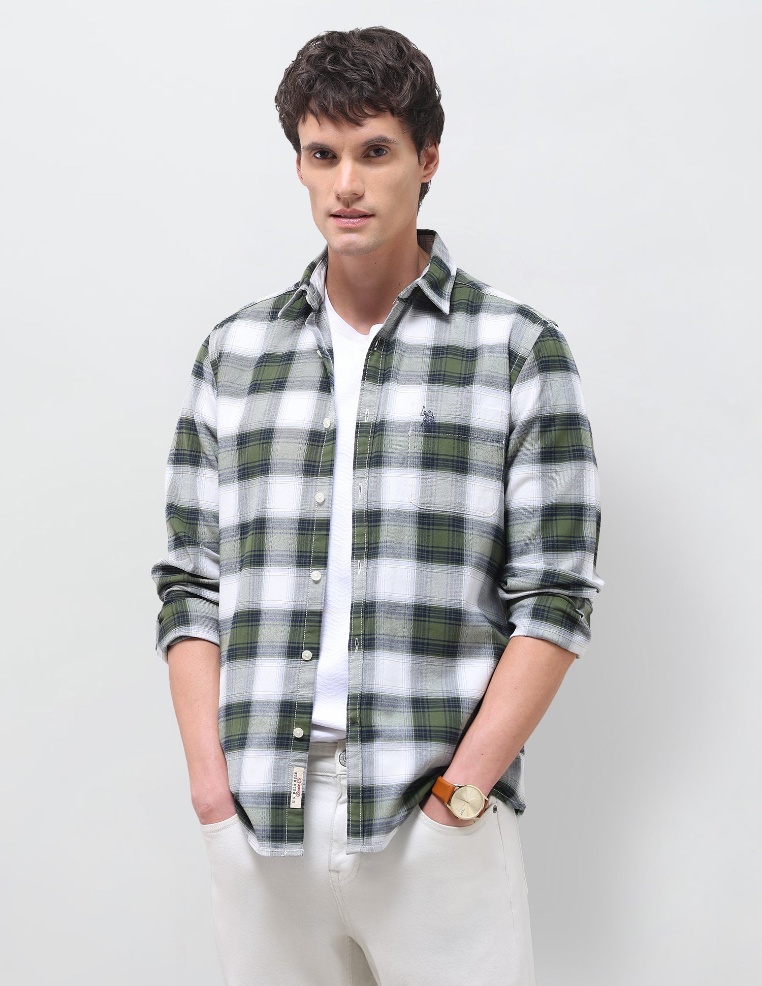 Twill Plaid Checked Shirt Green - U.S. Polo Assn. India | Large